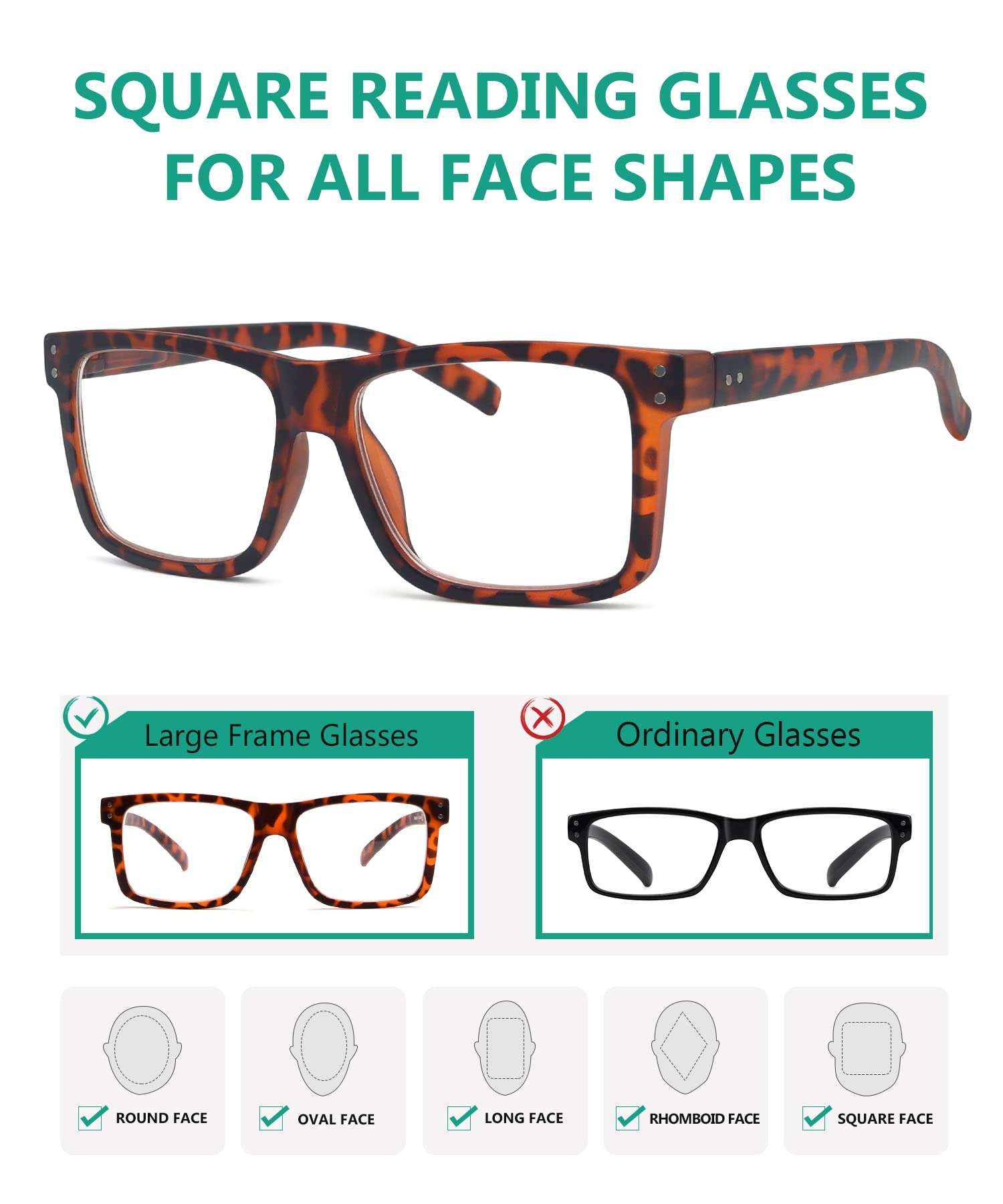 Eyekepper 5-pack Oversized Reading Glasses Square Large Frame Readers for Men and Women +1.50 - Image 4