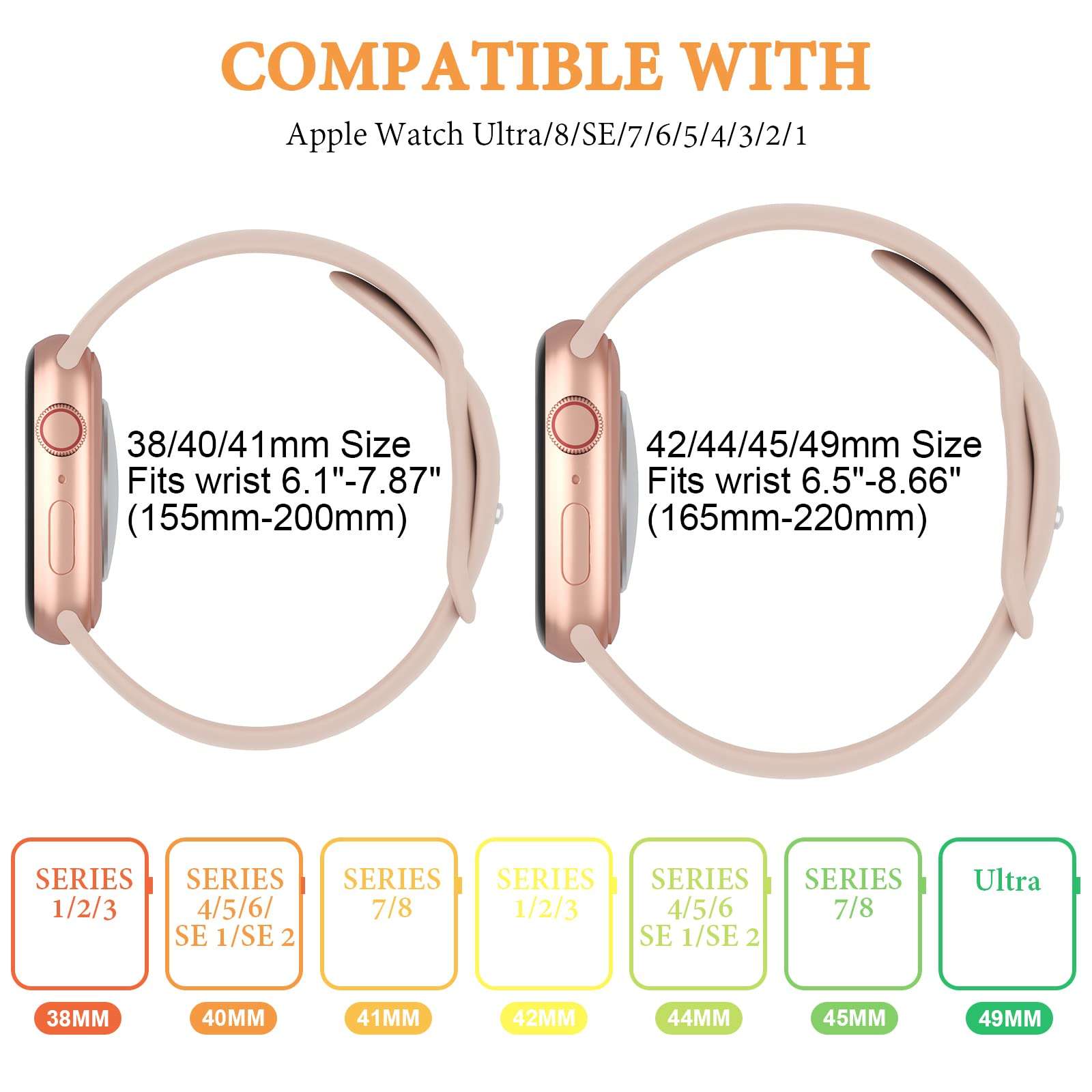 6 Pack Silicone Bands Compatible with Apple Watch Band 38mm 40mm 41mm 42mm 44mm 45mm 46mm 49mm Women Men, Soft Sport Strap Replacement Wristband for iWatch Series 10 9 8 SE 7 6 5 4 3 2 1 Ultra - Image 3
