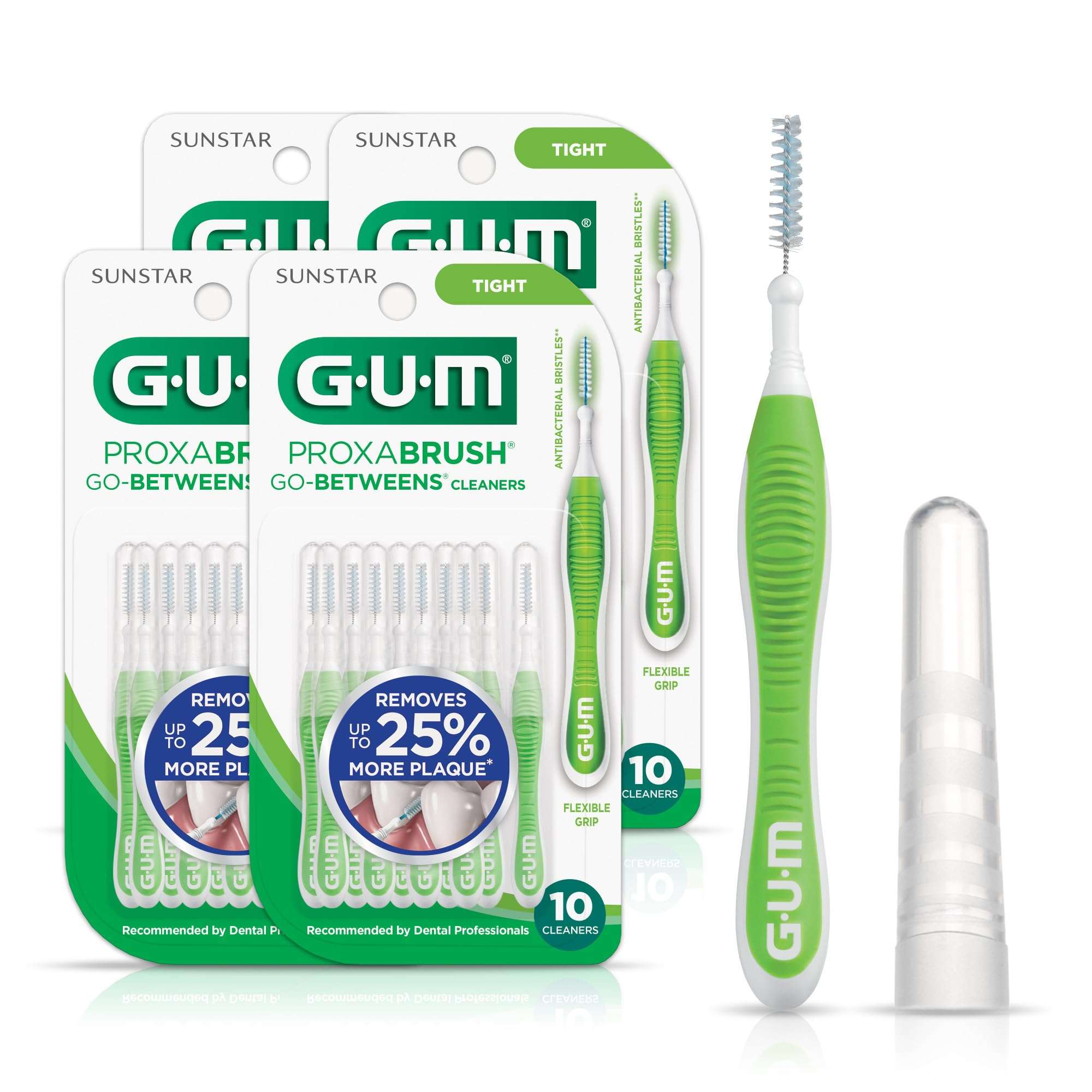 GUM Proxabrush Go-Betweens - Tight - Interdental Brushes - Soft Bristled Dental Picks for Plaque Removal Health - Safe for Braces & Dental Devices, 10 Count (Pack of 4) - Image 1