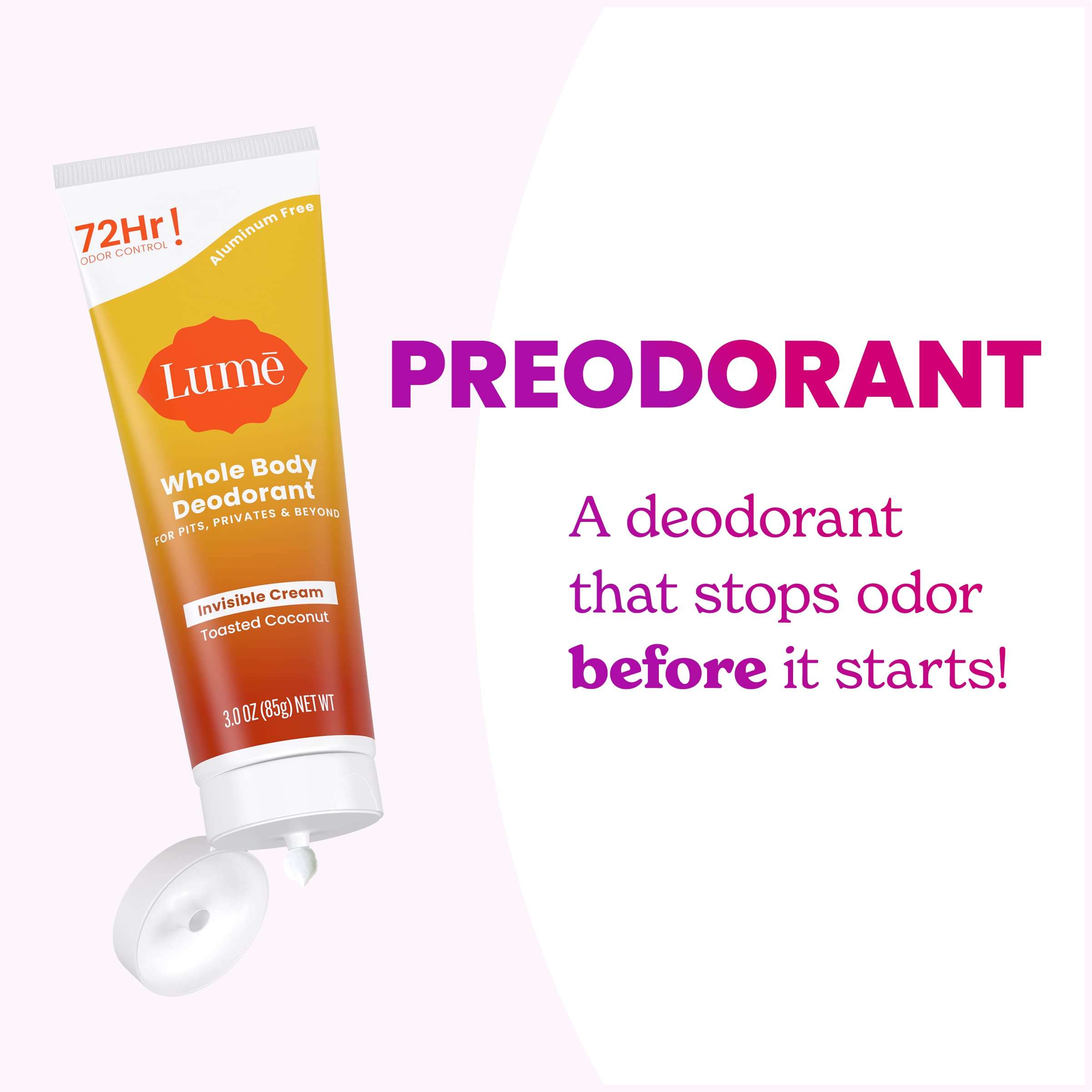 Lume Whole Body Deodorant - Invisible Cream Tube - 72 Hour Odor Control - Aluminum Free, Baking Soda Free, Skin Safe - 3.0 ounce (Toasted Coconut) - Image 5