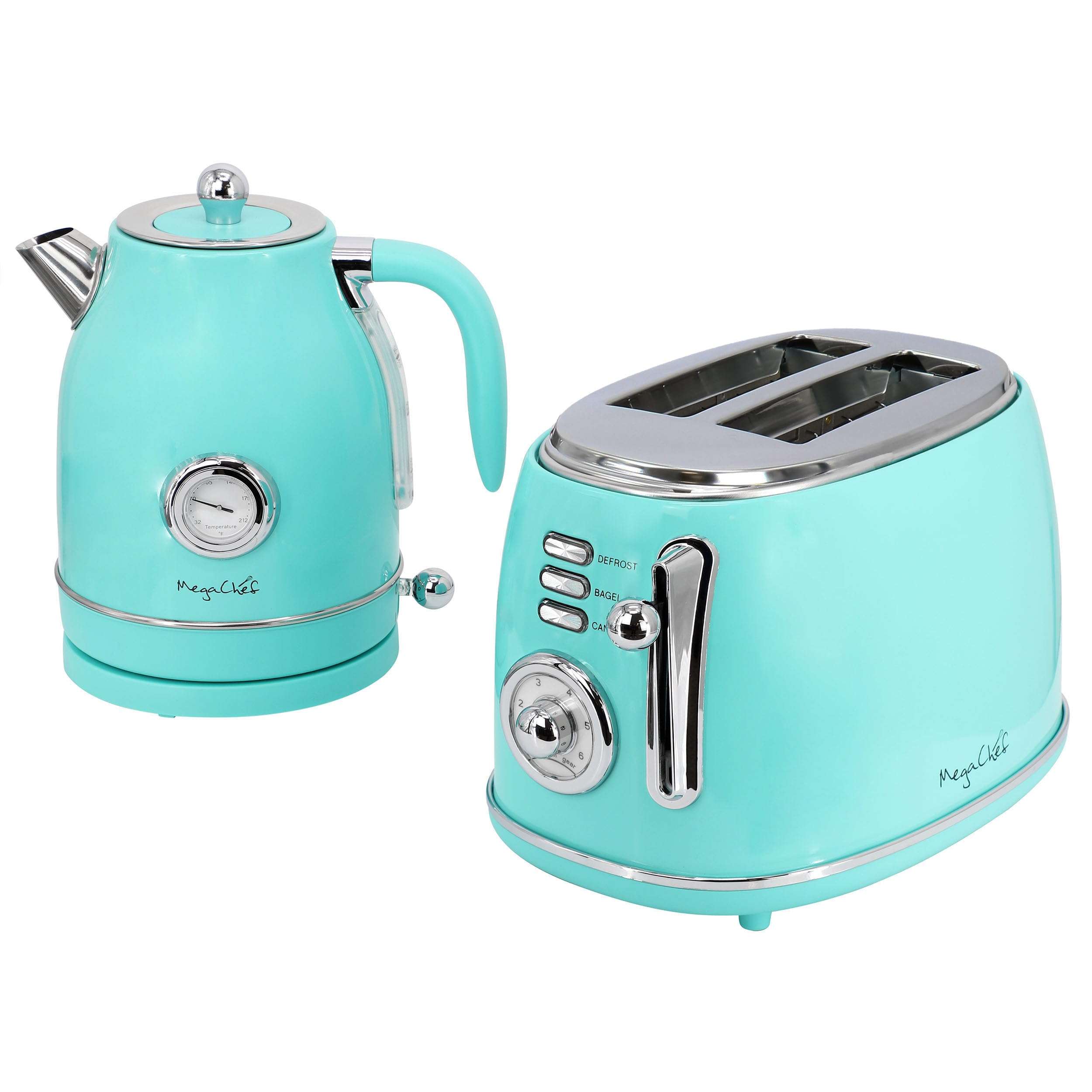 MegaChef 1.7 Quart Electric Tea Kettle and 2 Slice Toaster Combo (Turquoise) - Image 1