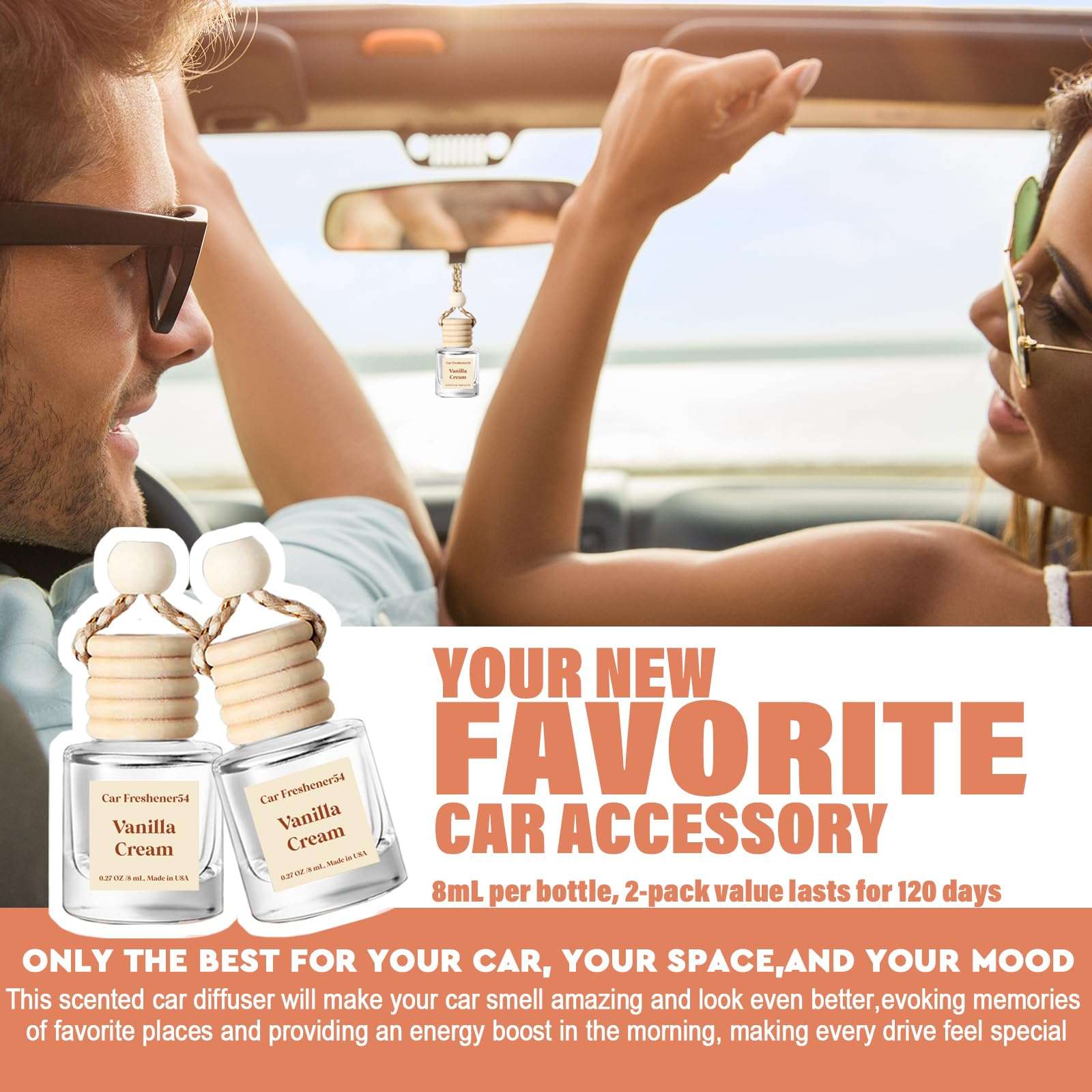 HoogaLife Car Air Freshener Diffuser 2 Pack Hanging Air Freshener Diffuser - Vanilla Cream Fragrance Oil Air D iffuser for Car, 45+ days Long Lasting Fragrance Made in USA C ar Air Fresheners (V54) - Image 4