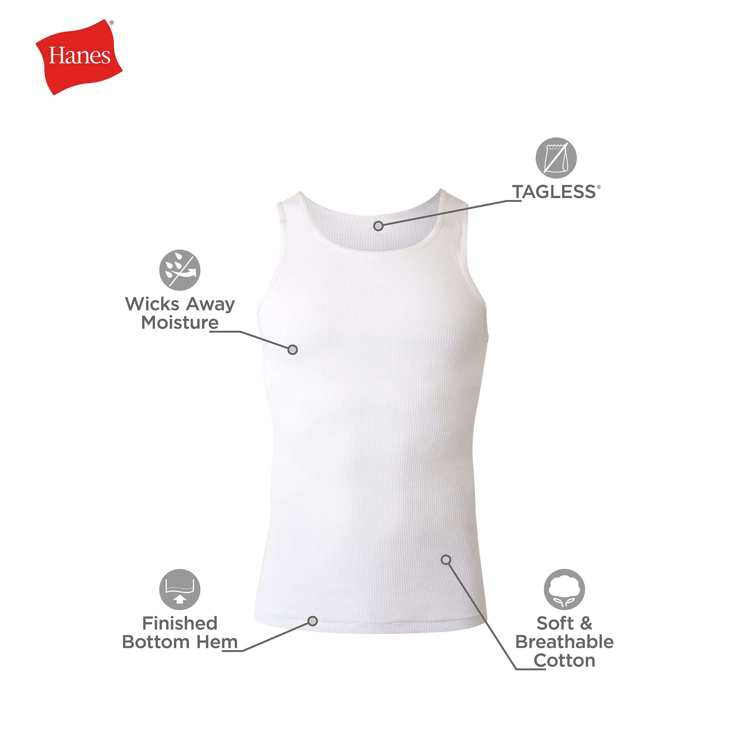 Hanes Top Undershirt Pack, Moisture-Wicking Cotton Ribbed Tanks for Men - Image 6