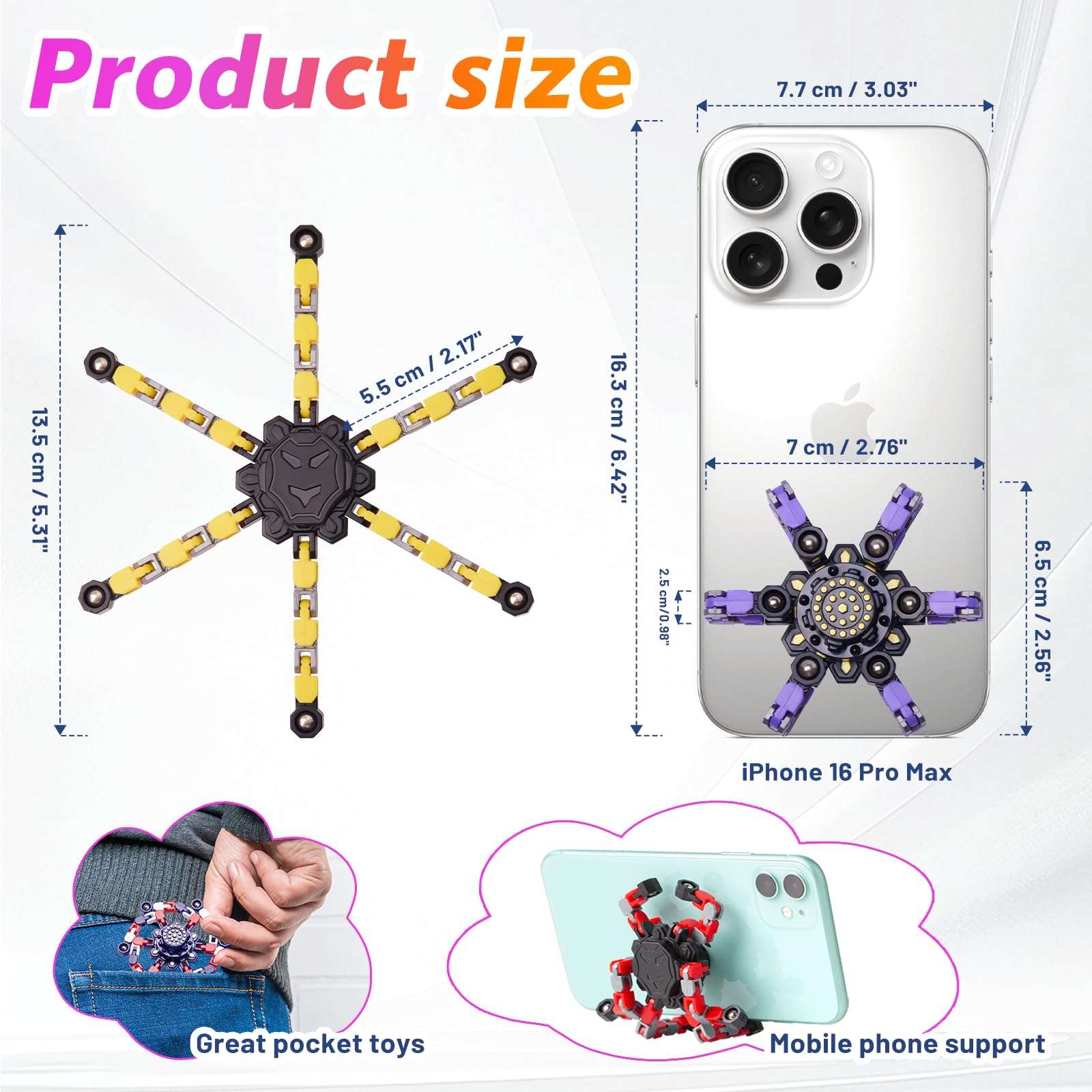 Gokeey Transformable Fidget Spinners 4 Pcs for Kids and Adults Stress Relief Sensory Toys for Boys and Girls Fingertip Gyros for Party Favors Stocking Stuffers Bulk for Kids - Image 3
