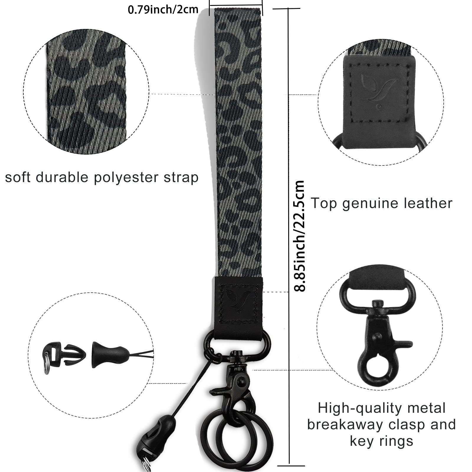 Yiflin Cute Wrist Lanyard for Keys, Keychain, Wallet, Id Holder, Cell Phone, Wristlet Lanyard Key Chain Holder（Black Leopard） - Image 3