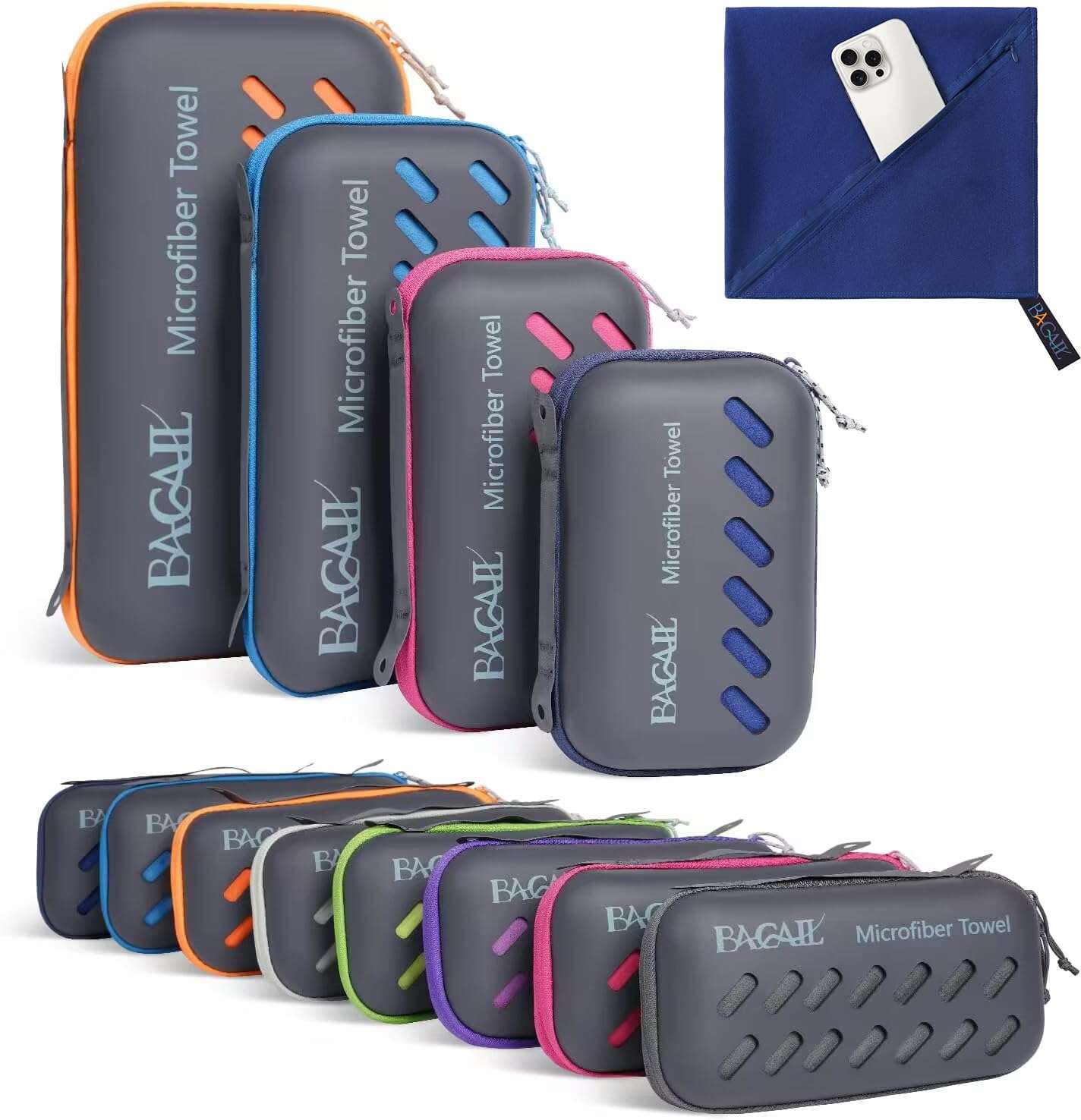 BAGAIL Camping Towel with EVA Case, Compact & Ultra Soft Microfiber Travel Towel - Super Absorbent & Lightweight Quick Dry Towels for Sports, Beach, Gym, Backpacking, Hiking and Yoga - Image 1