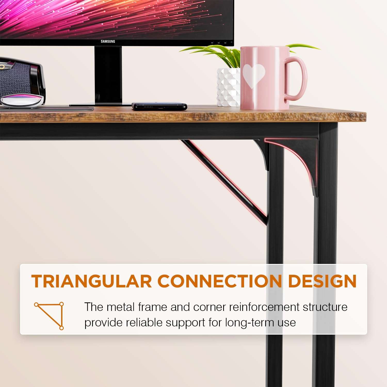 PayLessHere | 32 Inch Computer Desk | Brown | Office Desk with Metal Frame, Adjustable Feet | Water-Resistant, Scratchproof Surface | Sturdy Writing Table for Home Office or Study | Pack of 1 - Image 6