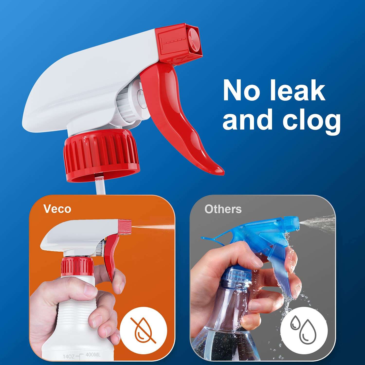 Veco Spray Bottle (5 Pack,16 Oz) with Measurements and Adjustable Nozzle(Mist & Stream Mode), HDPE Plastic Spray Bottles for Cleaning Solution, Household/Commercial/Industrial Use, No Leak and Clog - Image 4
