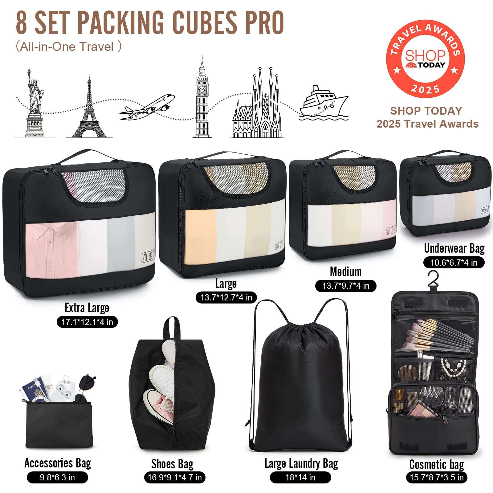 Veken 10 Set/8 Set Packing Cubes for Travel Essentials, Suitcase Organizer Bags in 4 Sizes, Carry-On Luggage Accessories with Large Laundry & Toiletry Bag, Must-Have for Airplane, Road Trip & Camping - Image 2
