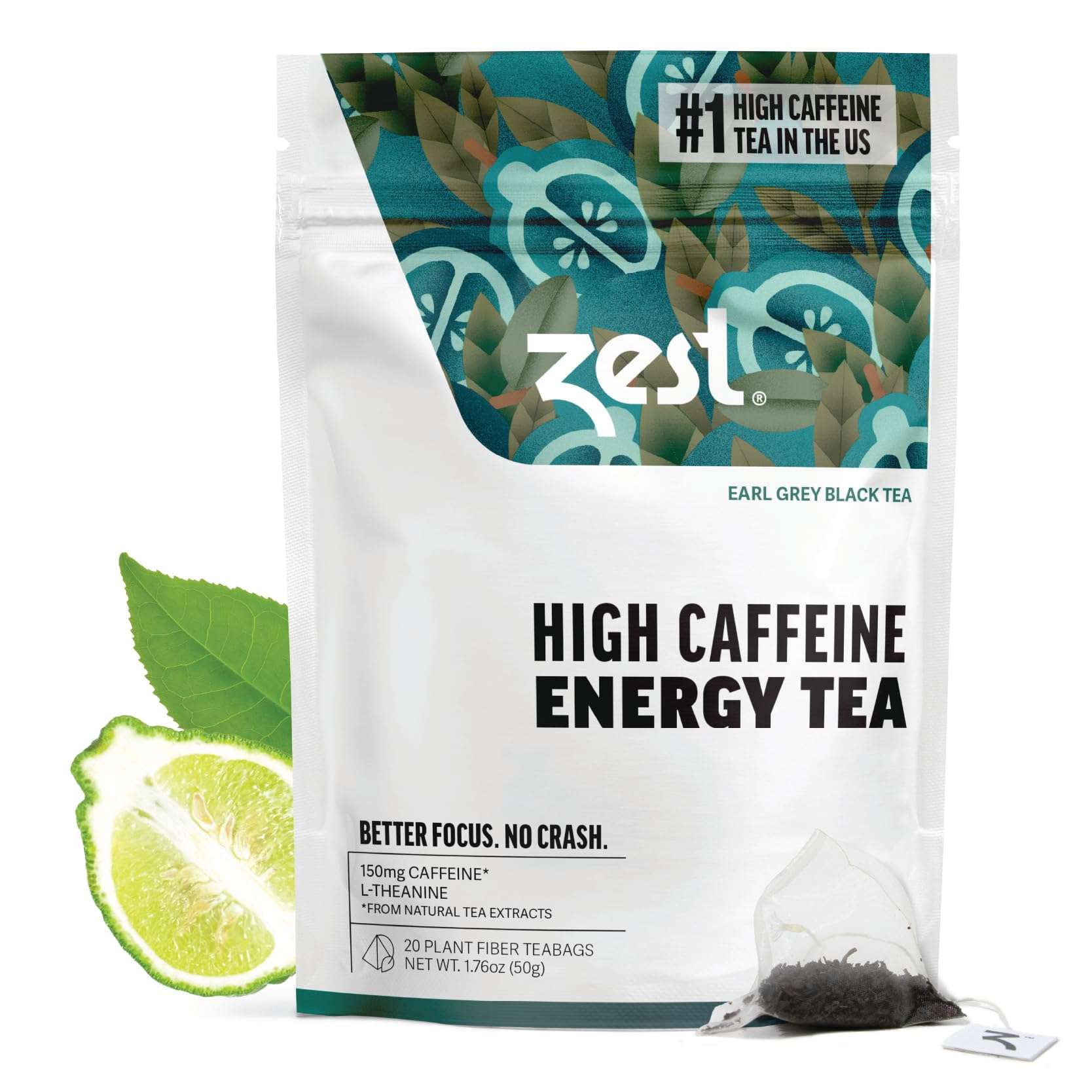 Zest Energy Green Tea - Pomegranate Mojito - High Caffeine Peppermint Tea Bags - Caffeinated Coffee Altnernative/Substitute - Natural, Non-GMO & Keto Friendly - Hot or Iced - 20Ct Pack - 135mg Caf - Image 1