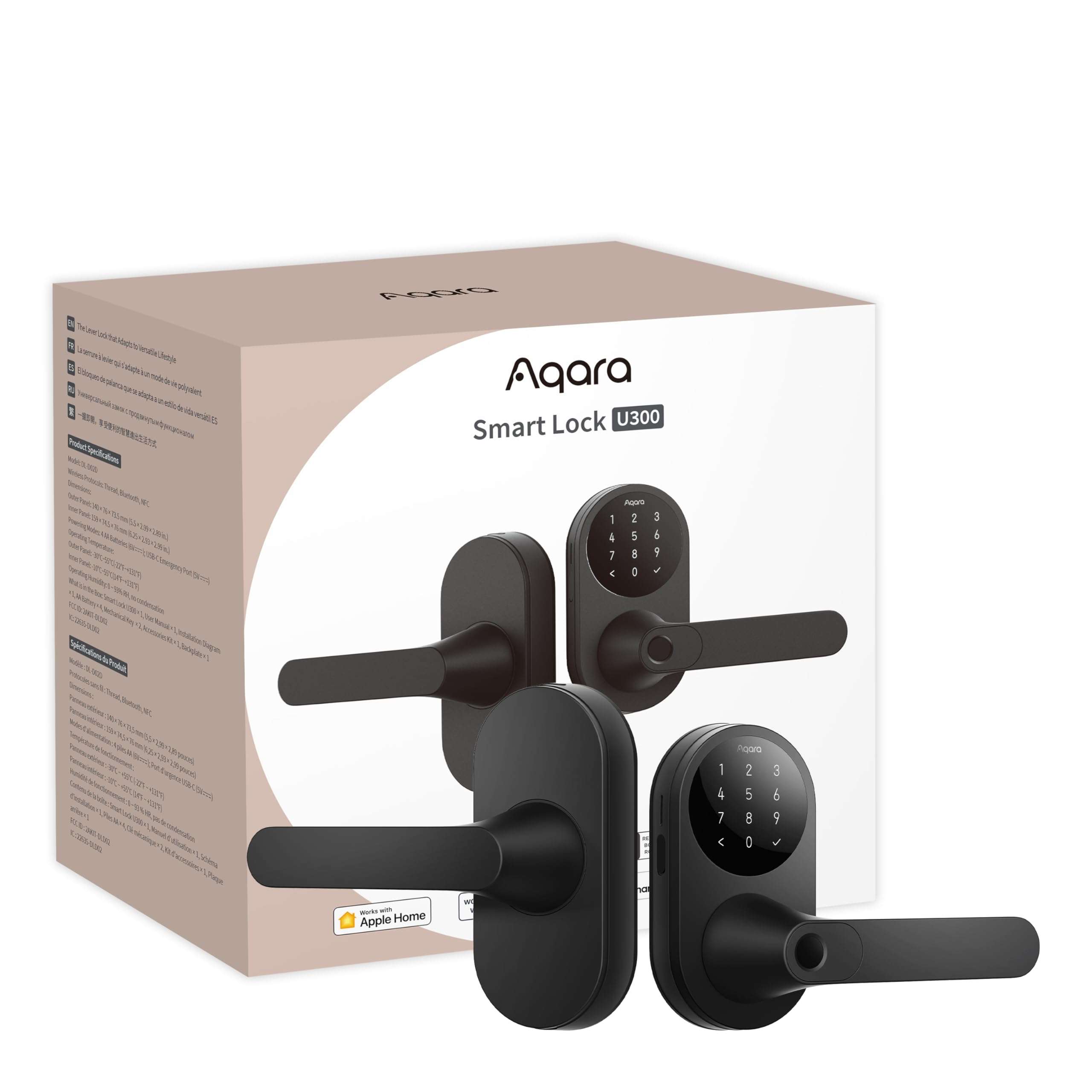Aqara Smart Lock U300, Fingerprint Keyless Entry Door Lock with Handle, Matter Over Thread with Apple Home Keys, Touchscreen Keypad, Smart Lever Lock Supports Apple Home, Alexa, Google, IFTTT, Black - Image 1
