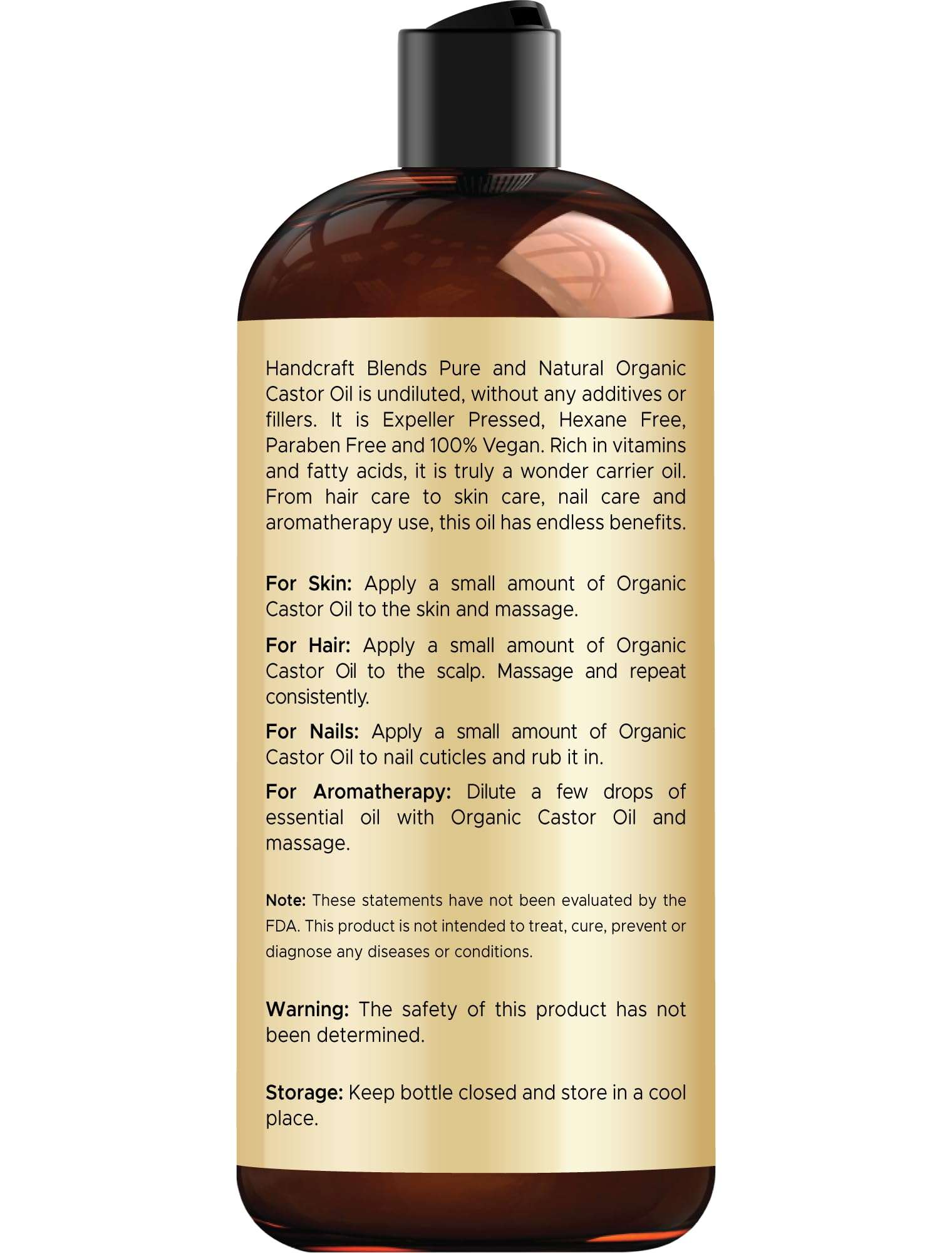 Handcraft Blends Organic Castor Oil - 16 Fl Oz - 100% Pure & Natural | Premium Grade Carrier Oil | for Hair Growth, Eyelashes and Eyebrows | Hair and Body | Expeller-Pressed & Hexane-Free - Image 2