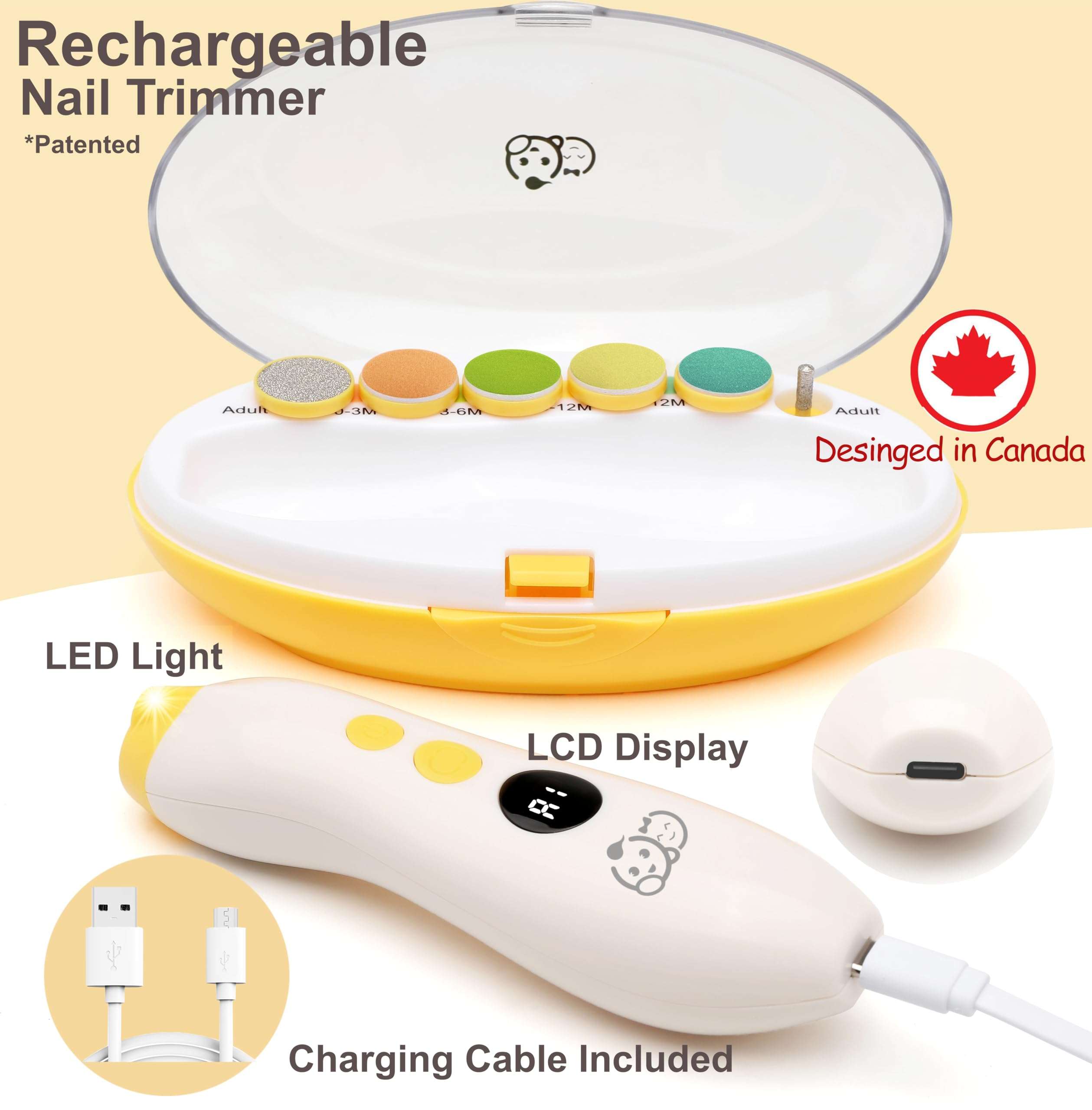 Rechargeable 22 in 1 Baby Nail Trimmer, Usage Labeled Case, 13 Extra Replacement Tools, Royal Angels Electric Nail File with LCD Display, Newborn Toddler Nail Care Clipper Kit (Rechargeable, Mango) - Image 2