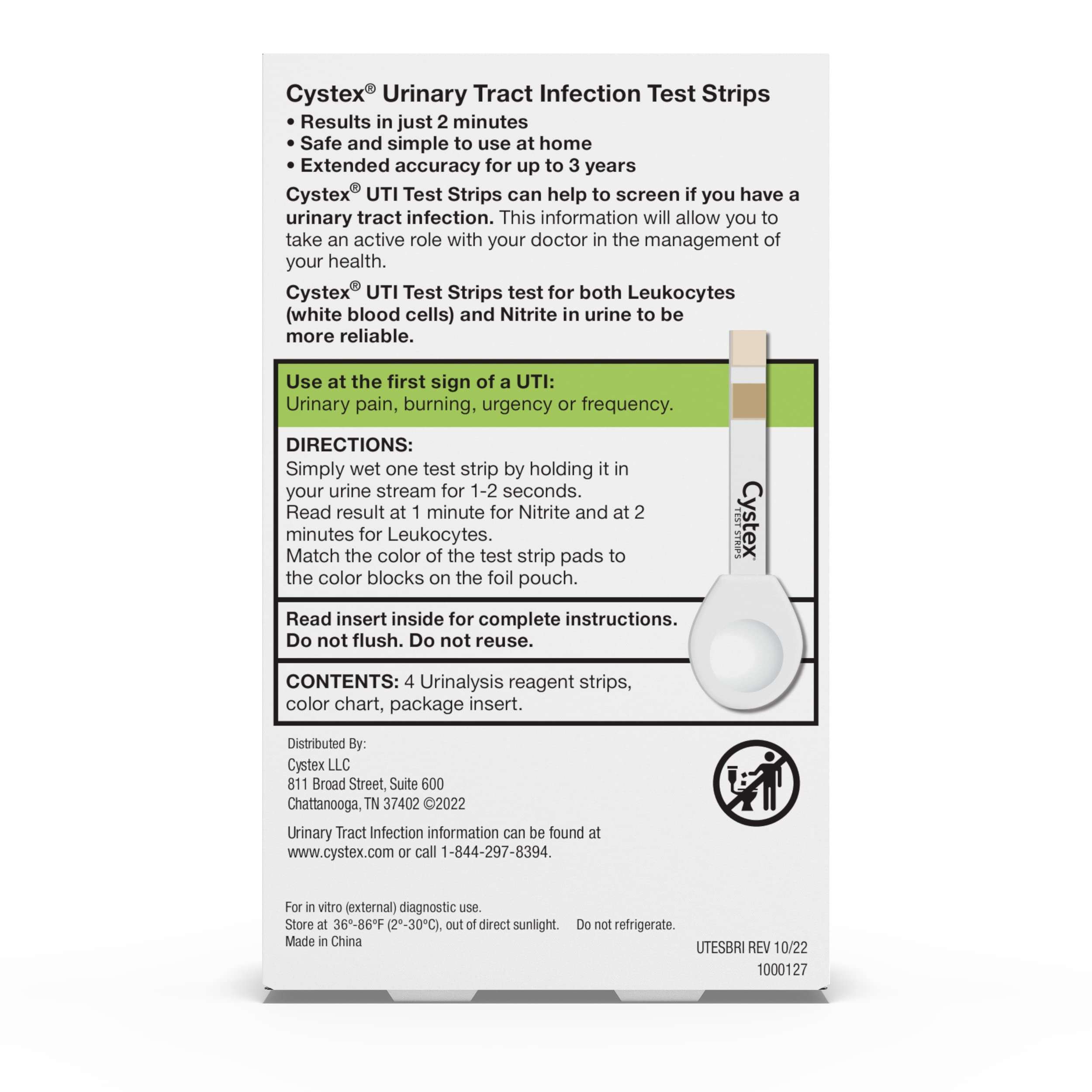 Cystex UTI Test Strips for Women & Men - at-Home Urinary Tract Infection Test with Fast, Accurate Results in 2 Minutes - Easy to Use - 4-Count - Image 5