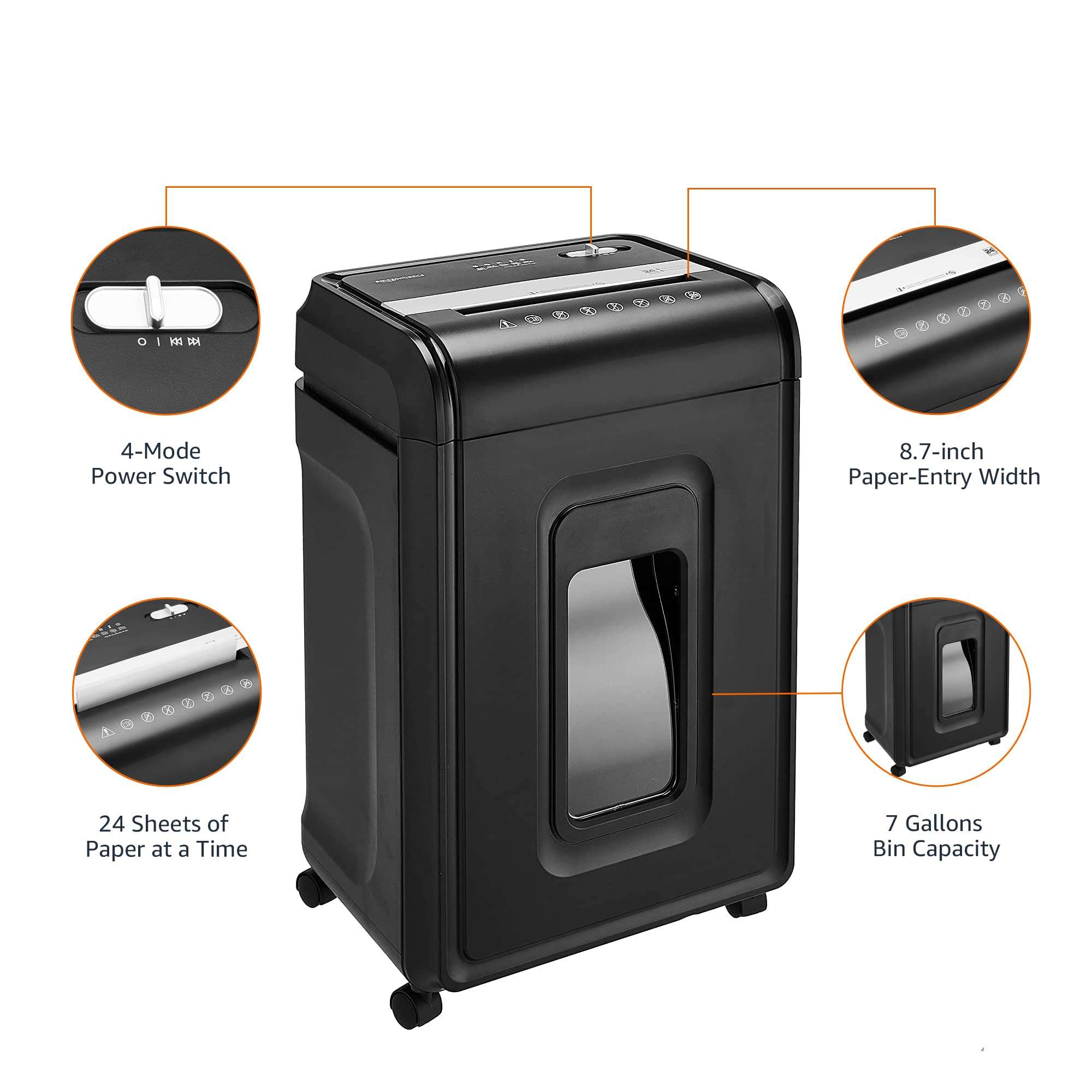 Amazon Basics 24 Sheet Cross Cut Paper, CD and Credit Card Home Office Shredder with Pullout Basket, Black - Image 8
