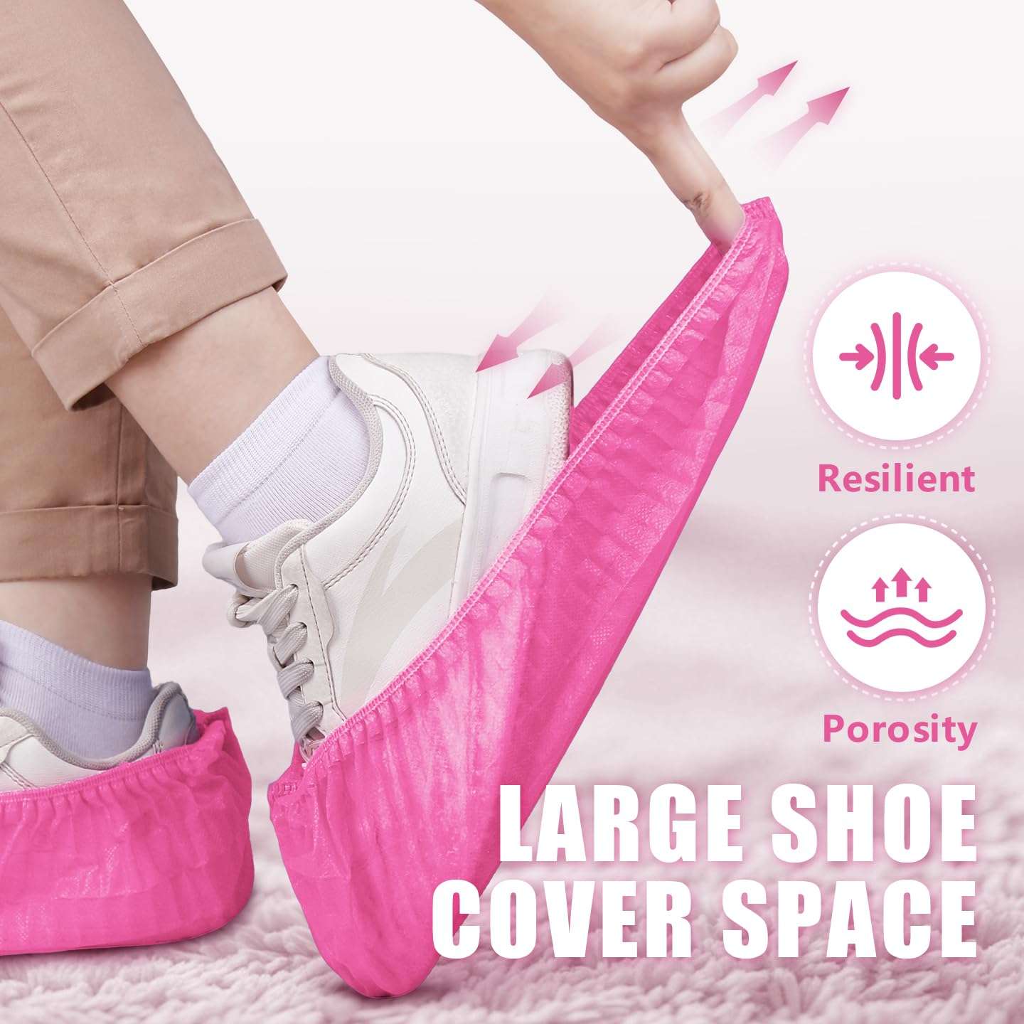 Disposable non-woven striped shoe covers (100 pcs - 50 pairs) durable, breathable, moisture-proof, thickened, odourless, simple and stylish design, suitable for men's size and women's size (Pink.) - Image 2