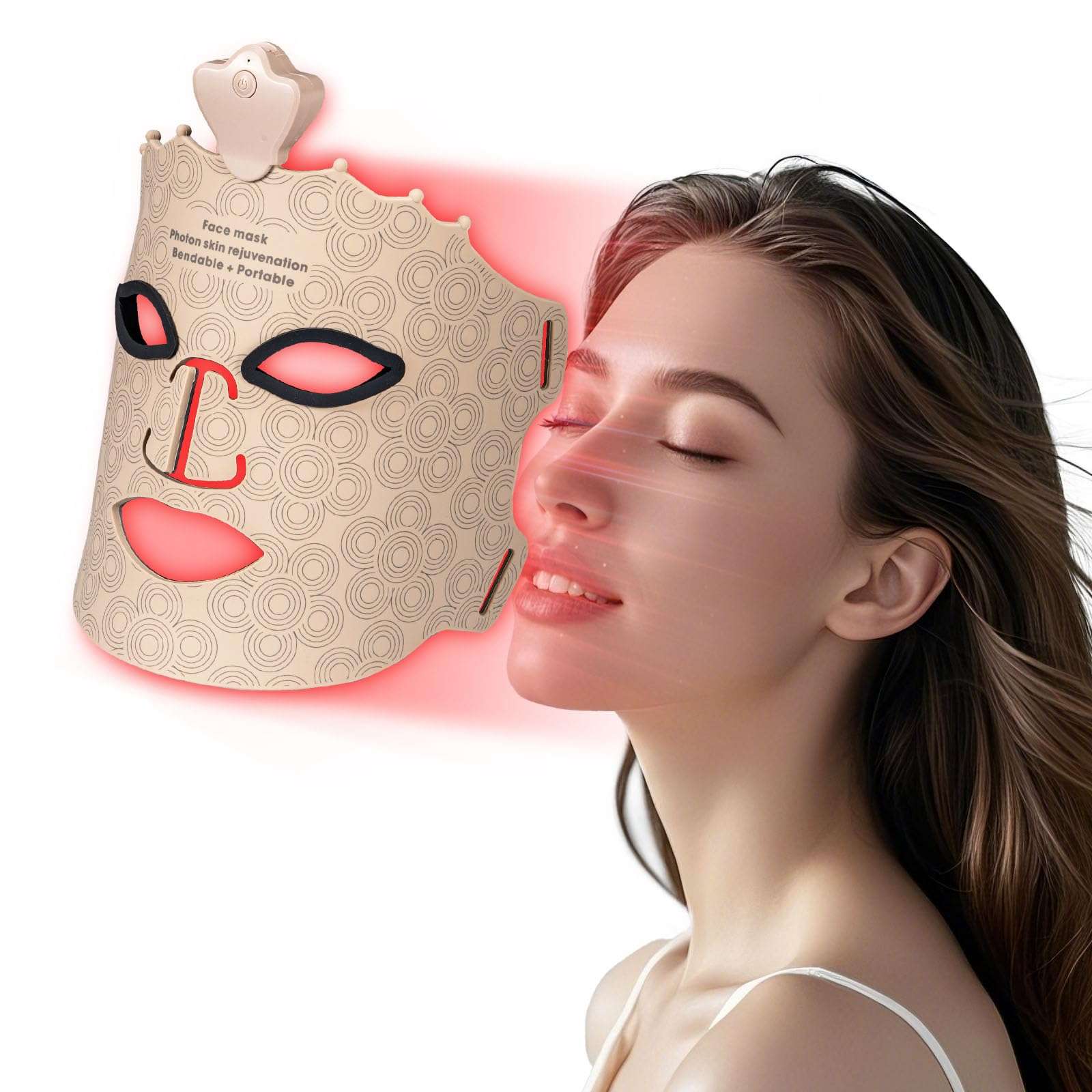 SUERBEATY Red Light Mask - 7 Colors Red Light Mask for Face, Facial Skin Care at Home, Cordless Design, Lightweight, Portable, Rechargeable for Home - Khaki - Image 1