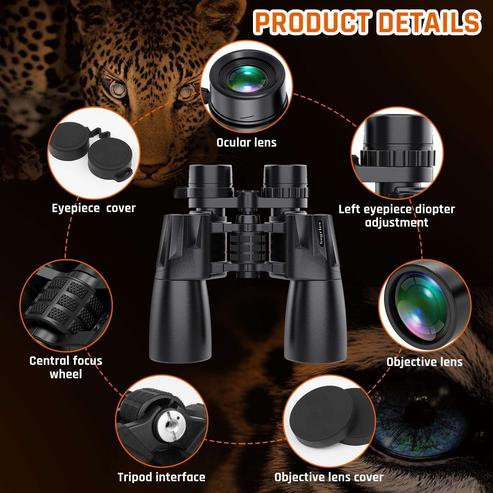10-30x50 Zoom Binoculars for Adults, High Powered Military Binoculars for Bird Watching Traveling Hunting Concerts with Large View,BAK4,FMC Lens,Clear Low Light Vision at Night - Image 8