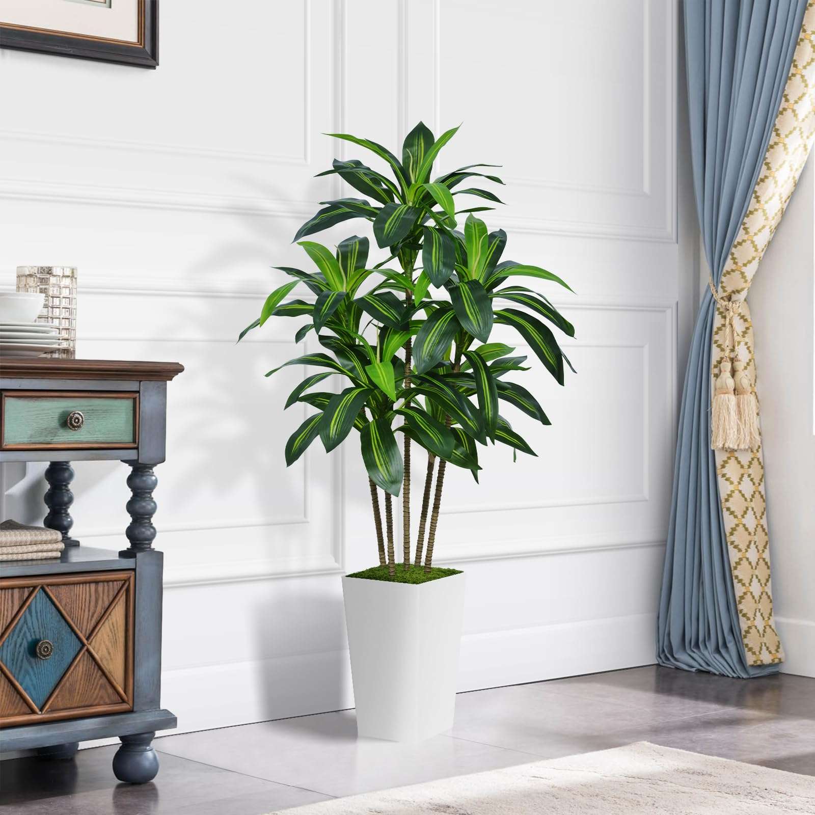 ASTIDY Artificial Dracaena Tree 5FT - Faux Tree with White Tall Planter - Fake Tropical Yucca Floor Plant in Pot - Artificial Silk Tree for Home Office Living Room Decor Indoor - Image 2