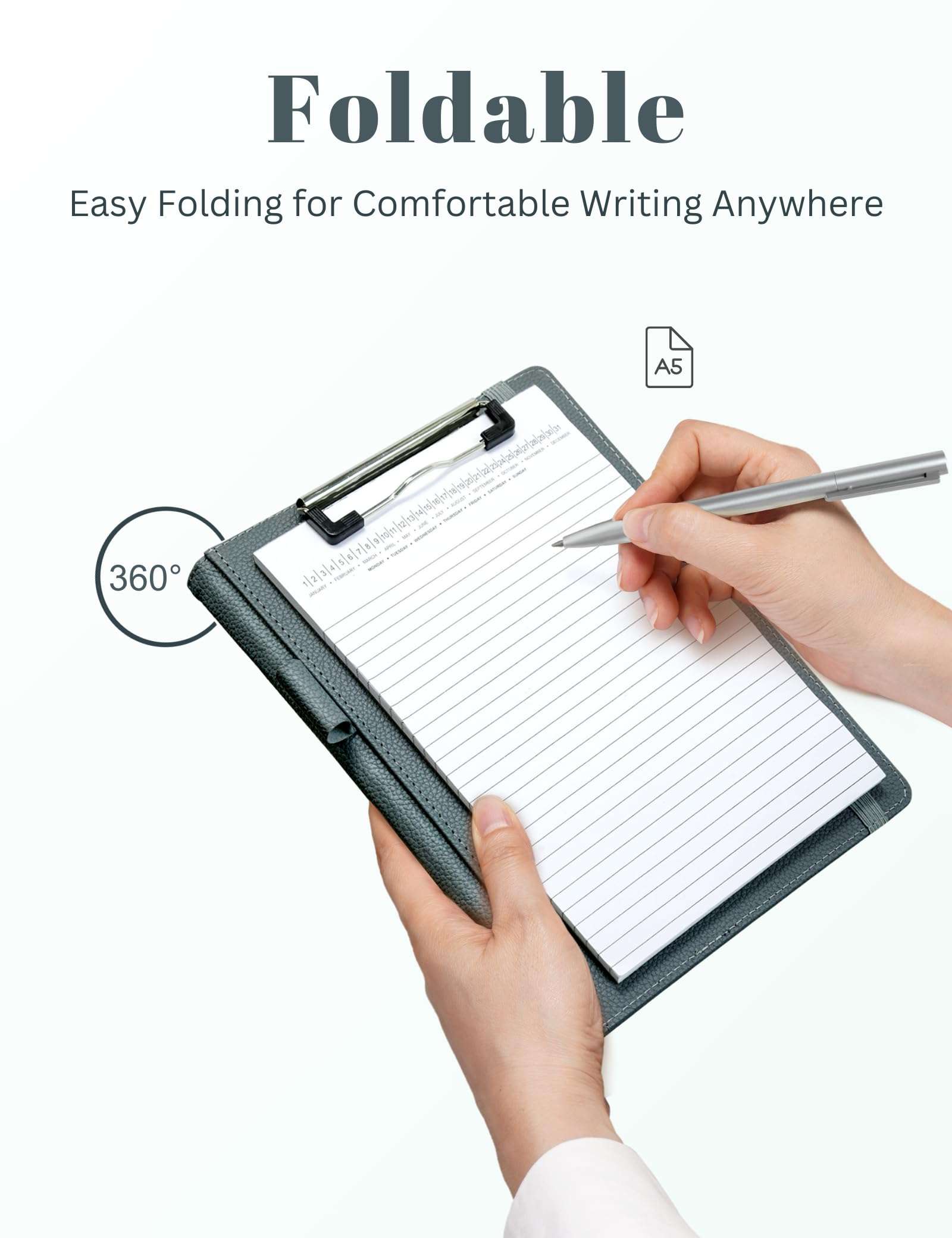 Mymazn Junior Padfolio Portfolio Folder, Small A5 Clipboard with Cover for 5'' x 8'' Writing Pad Notepad Holder Legal Pad Holder for Business School Office Men Women (Grey Green) - Image 7