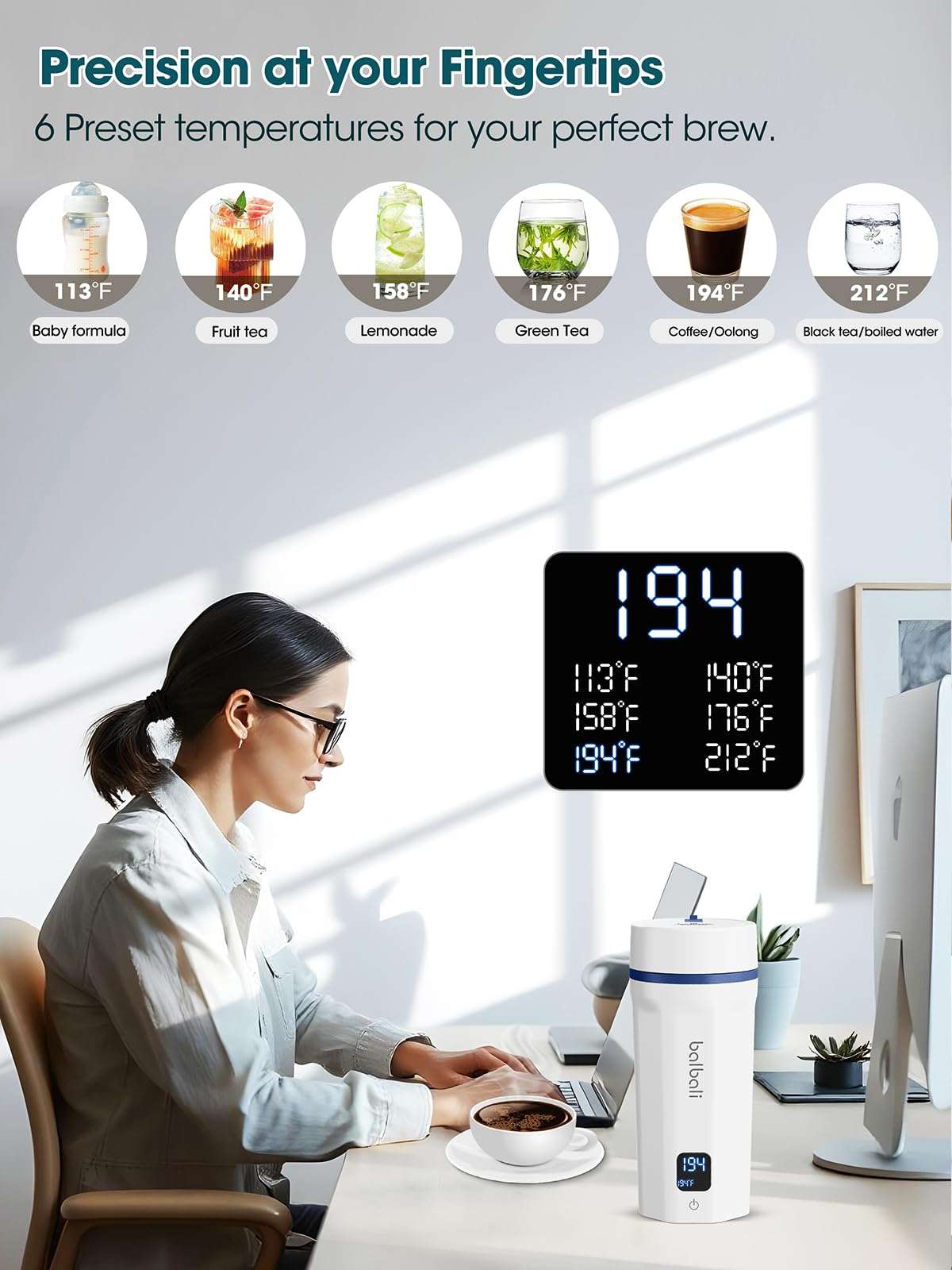 balbali 18.6oz Portable Kettle for Travel 100-250V Dual Voltage for International/Global/Europe - 6 Preset Travel Electric Kettle Hot Water Boiler/Heater/Warmer/Tea Maker - White - Image 5