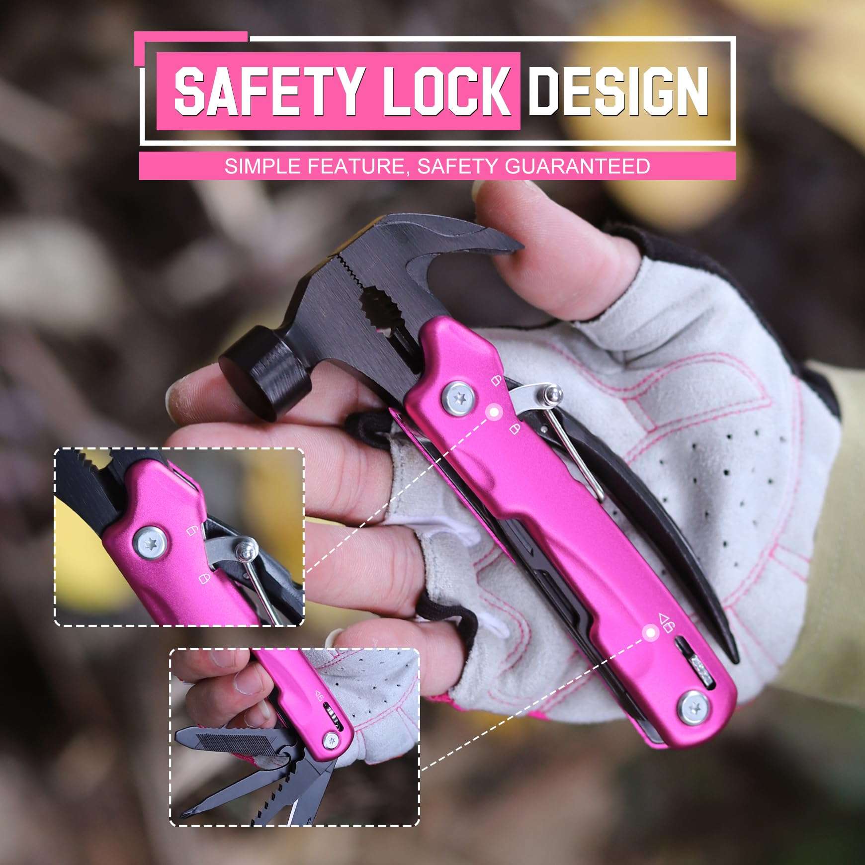 Women Gifts for Mom Wife - Gifts for Women Christmas, Stocking Stuffers - Mothers Day Birthday Gift for Woman, Christmas Woman Gift from Daughter, Son - Pin’k Multitool Hammer - Image 6