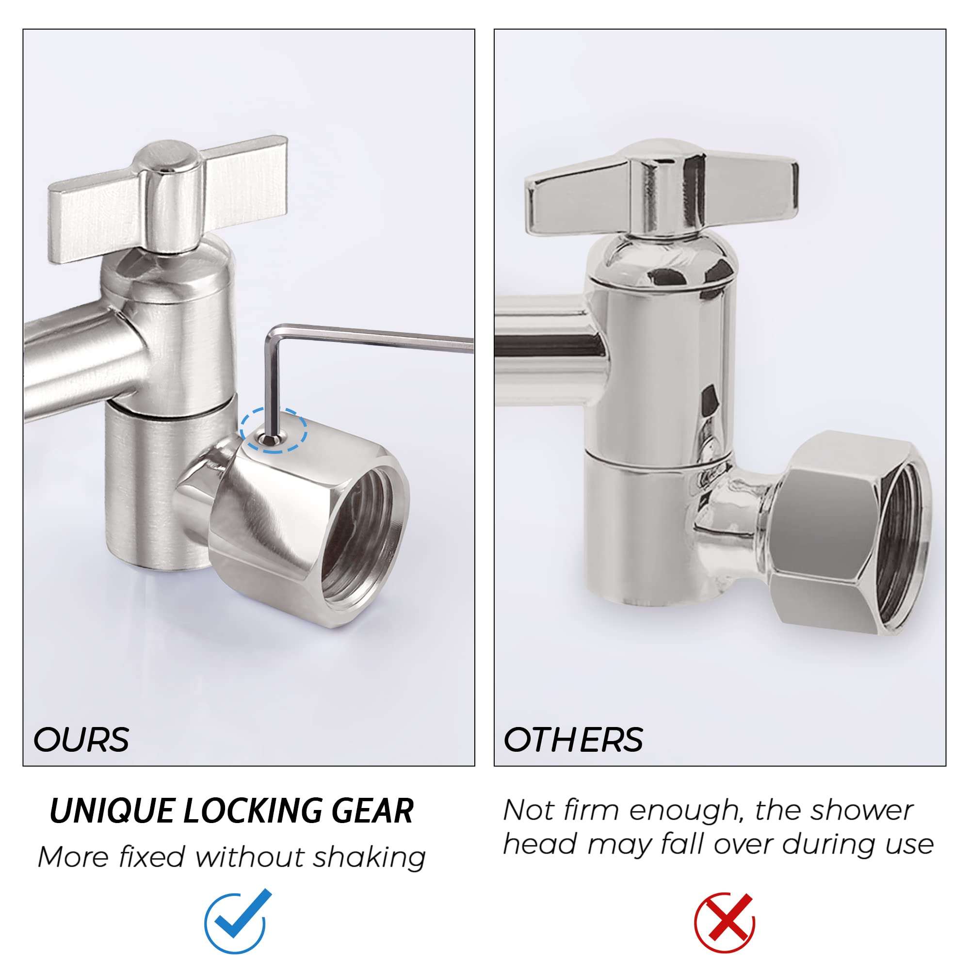 G-Promise All Metal 10 Inches Rainfall Shower Head with Handheld Spray Combo, 3 Settings Diverter, Adjustable Extension Arm with Lock Joints, 71 Inches Stainless Steel Hose (Brushed Nickel) - Image 7
