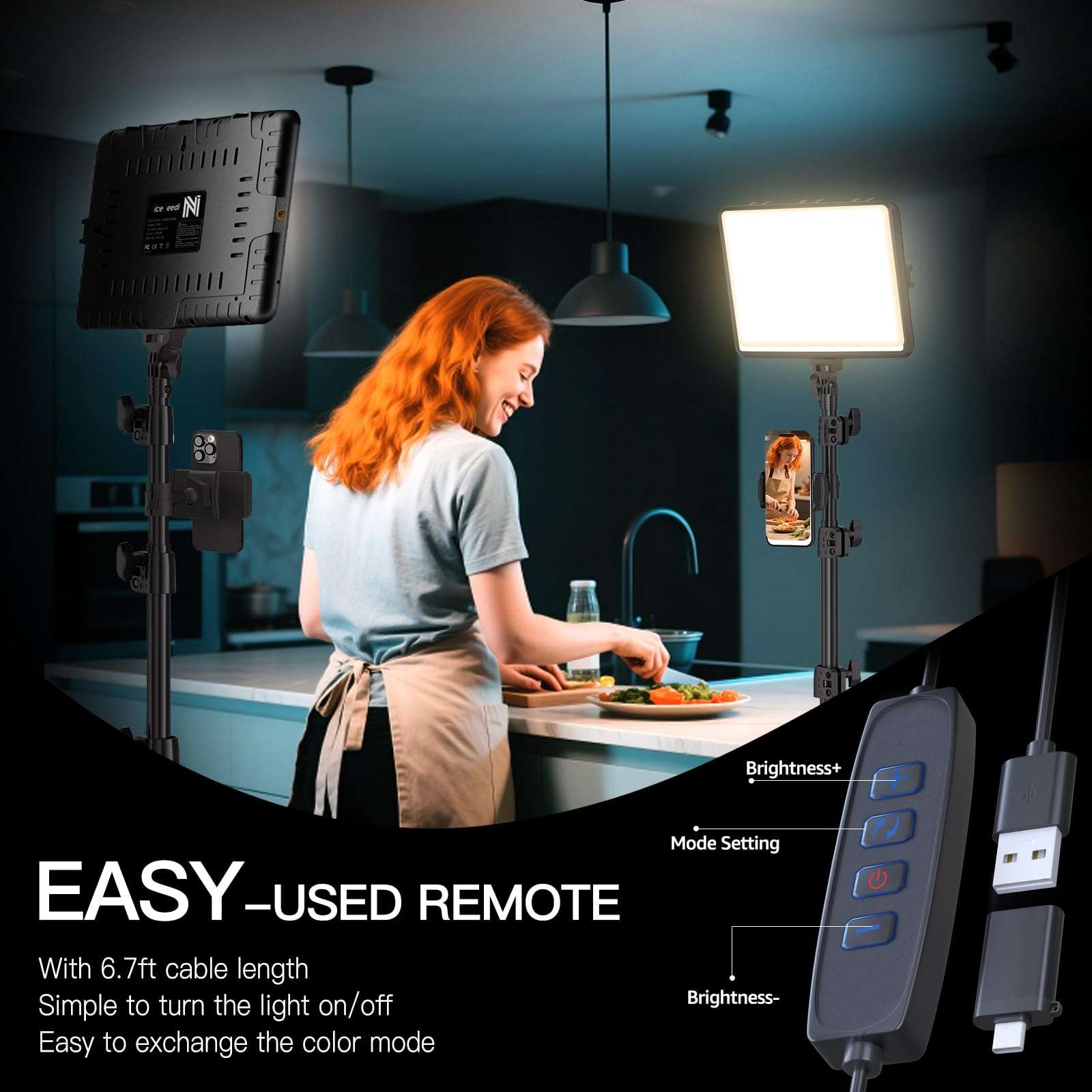 2-Pack LED Video Light Kit, NiceVeedi Studio Light, 2800-6500K Dimmable Photography Lighting Kit with Tripod Stand&Phone Holder, 73" Stream Light for Video Recording, Game Streaming, YouTube - Image 6