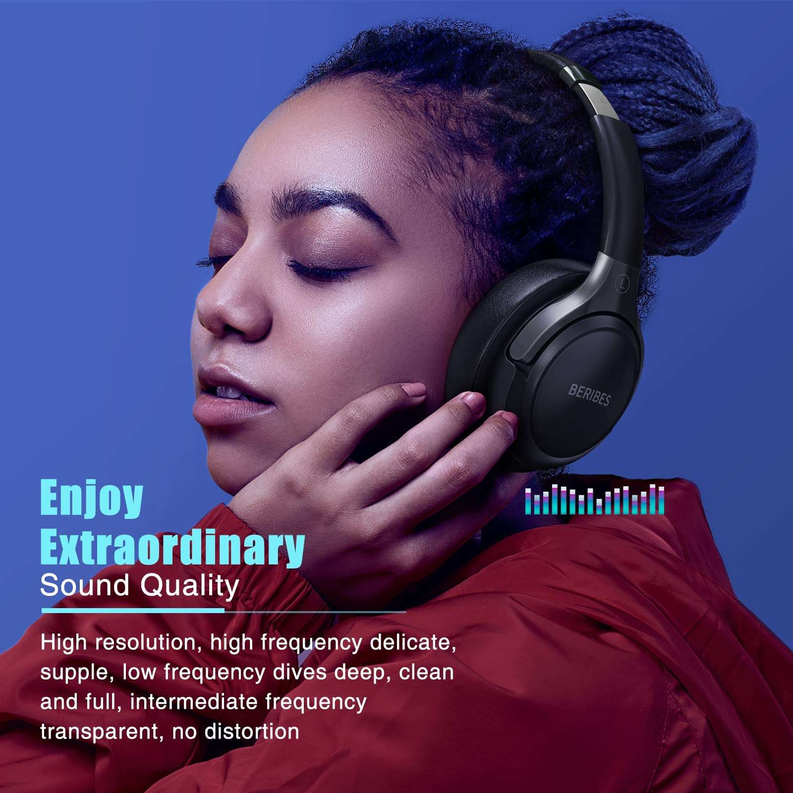 BERIBES Bluetooth Headphones Over Ear, 65H Playtime and 6 EQ Music Modes Wireless Headphones with Microphone, HiFi Stereo Foldable Lightweight Headset, Deep Bass for Home Office Cellphone PC Ect. - Image 5