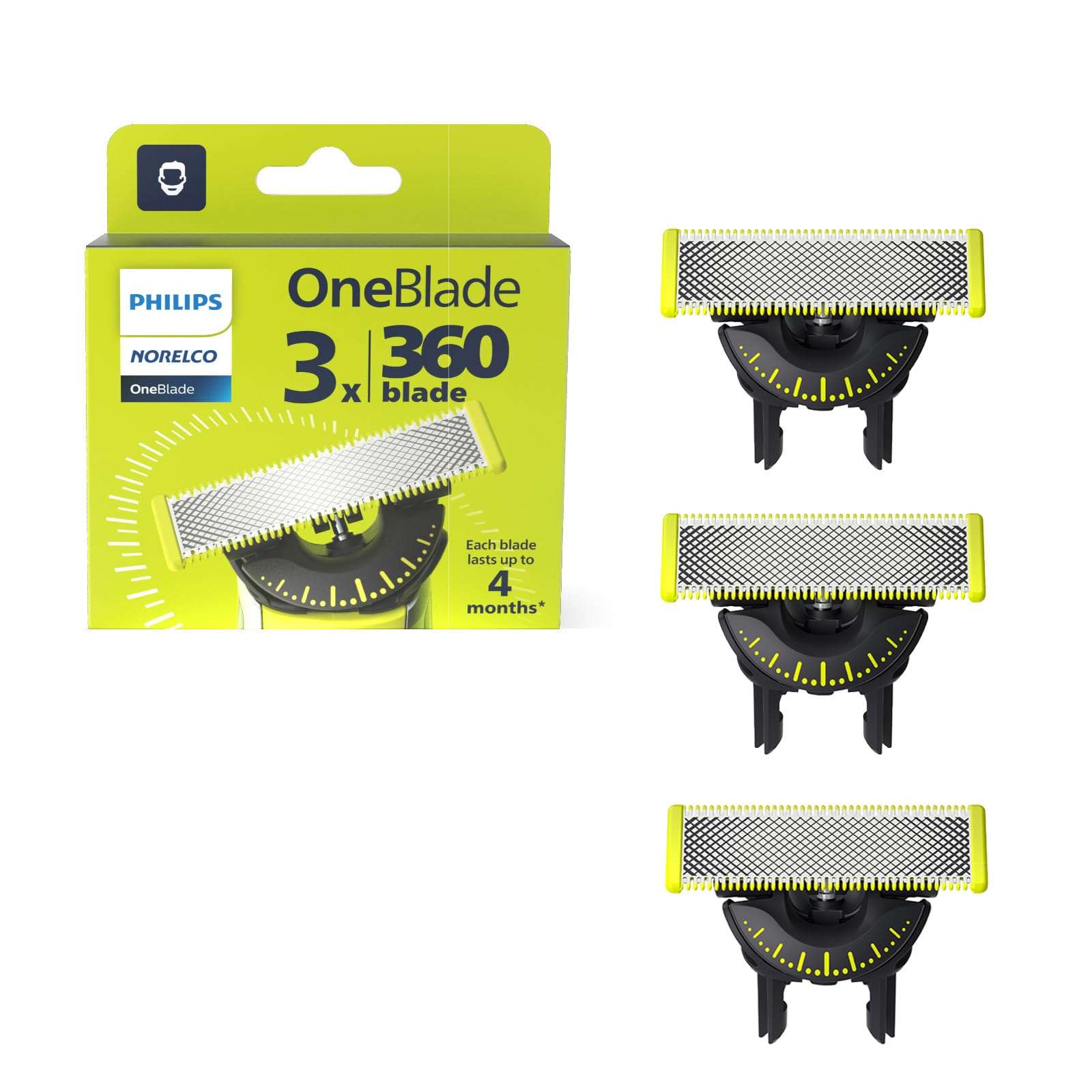 Philips Norelco OneBlade 360 Blades, Genuine Replacement Blades for OneBlade Electric Shaver and Trimmer, Durable Stainless Steel, Trim, Edge and Shave, 3 Pack, QP430/80 - Image 1