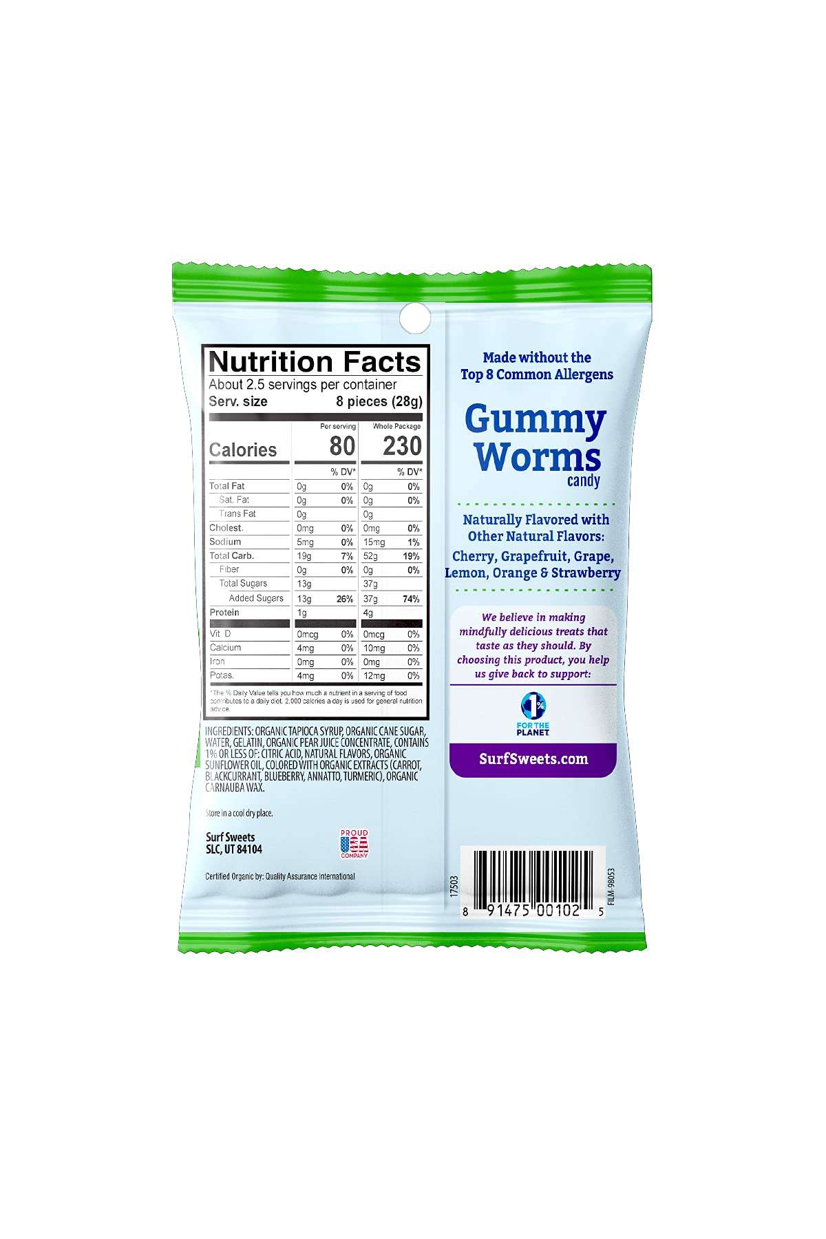 Surf Sweets Gummy Worms, Made with Organic Cane Sugar and Organic Fruit Juice, Gluten Free, Nut-Free, Vegetarian and No Artificial Colors or Flavors, 2.75 oz (Pack of 12) - Image 2