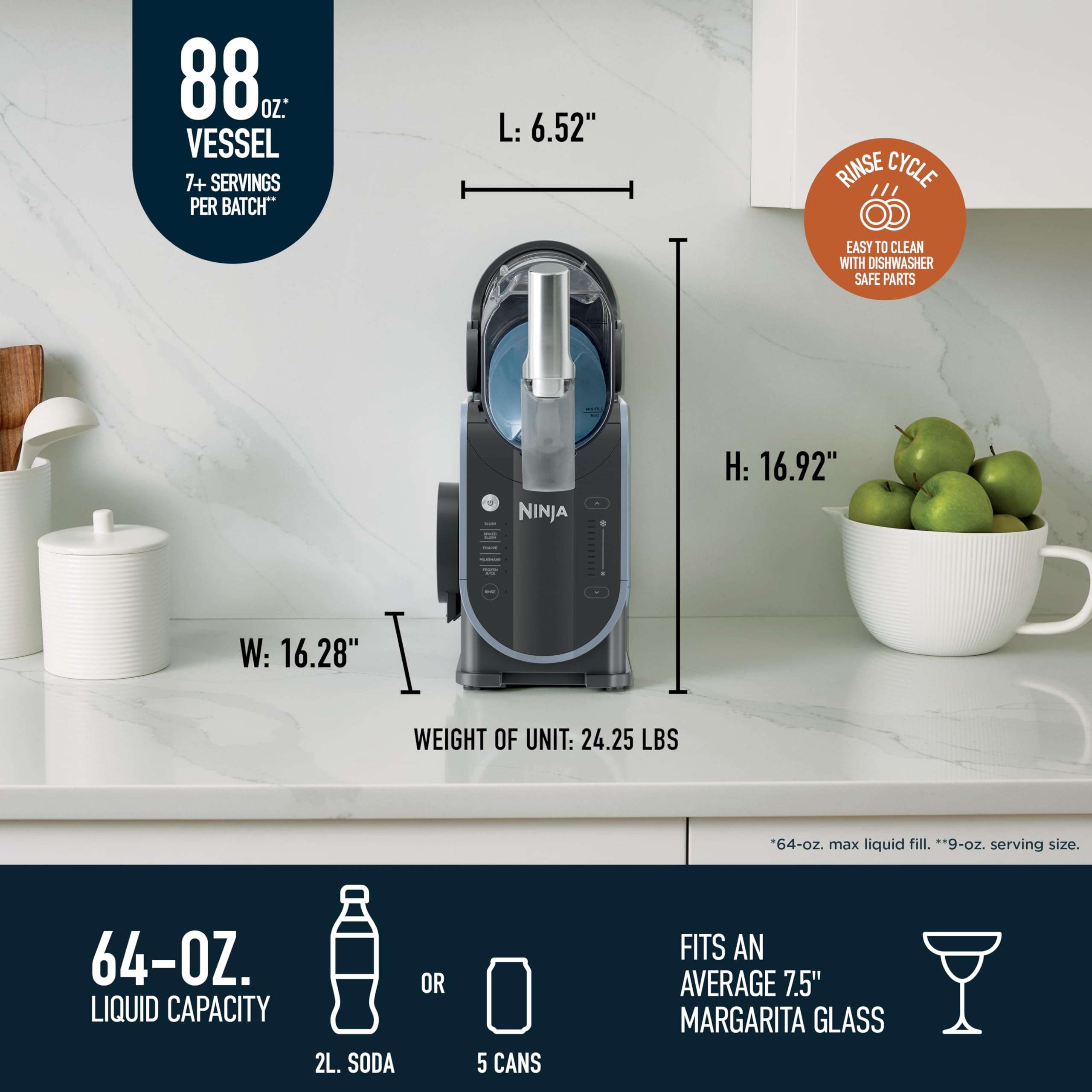 Ninja SLUSHi with RapidChill Technology, 88 oz. Frozen Drink & Slushie Machine, 5 Preset Programs, Margaritas, Frappés, and More, Premium Accents, Black, FS301 - Image 3