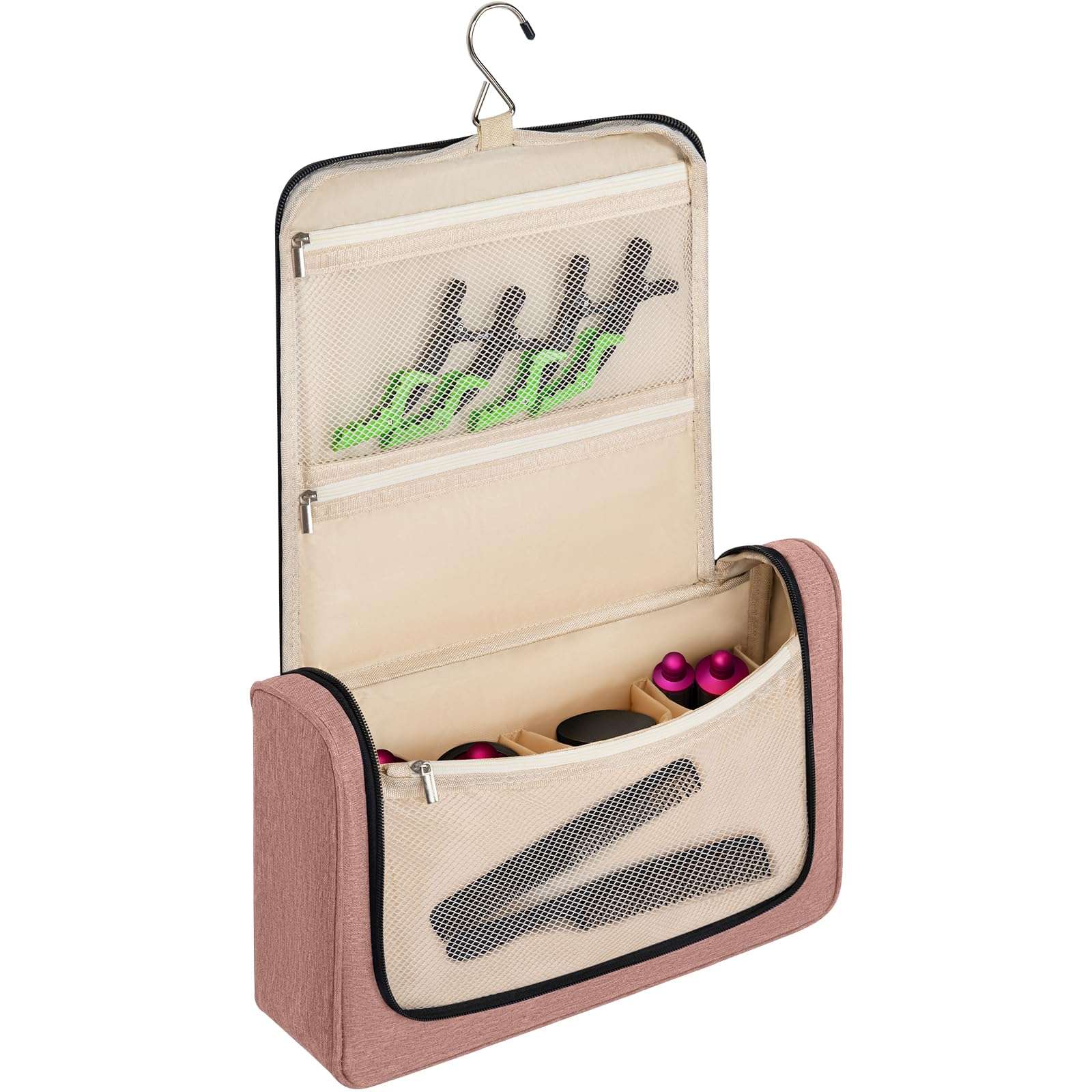 WELIDAY Travel Case Compatible with Dyson Airwrap Styler, Travel Portable Storage Bag with Hanging Hook and Multi-pockets for Hair Curler and Accessories (Front Open Design, Pink) - Image 1