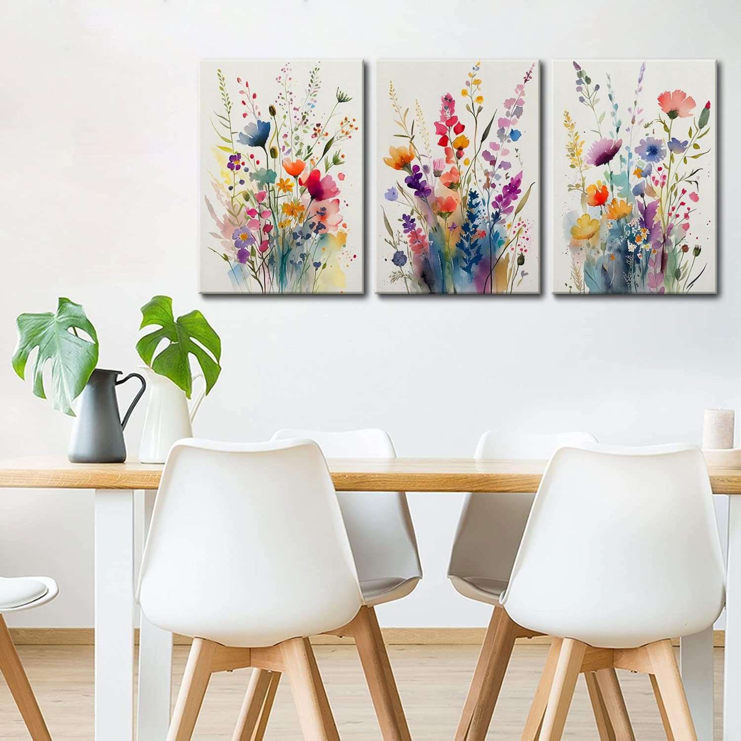 KISSFOX 3 Piece Colorful Wildflower Botanical Framed Wall Art Watercolor Floral Canvas Art Prints Boho Flower Pictures Wall Decor Modern Minimalism Paintings Artwork Girls Bedroom Living Room Bathroom - Image 5