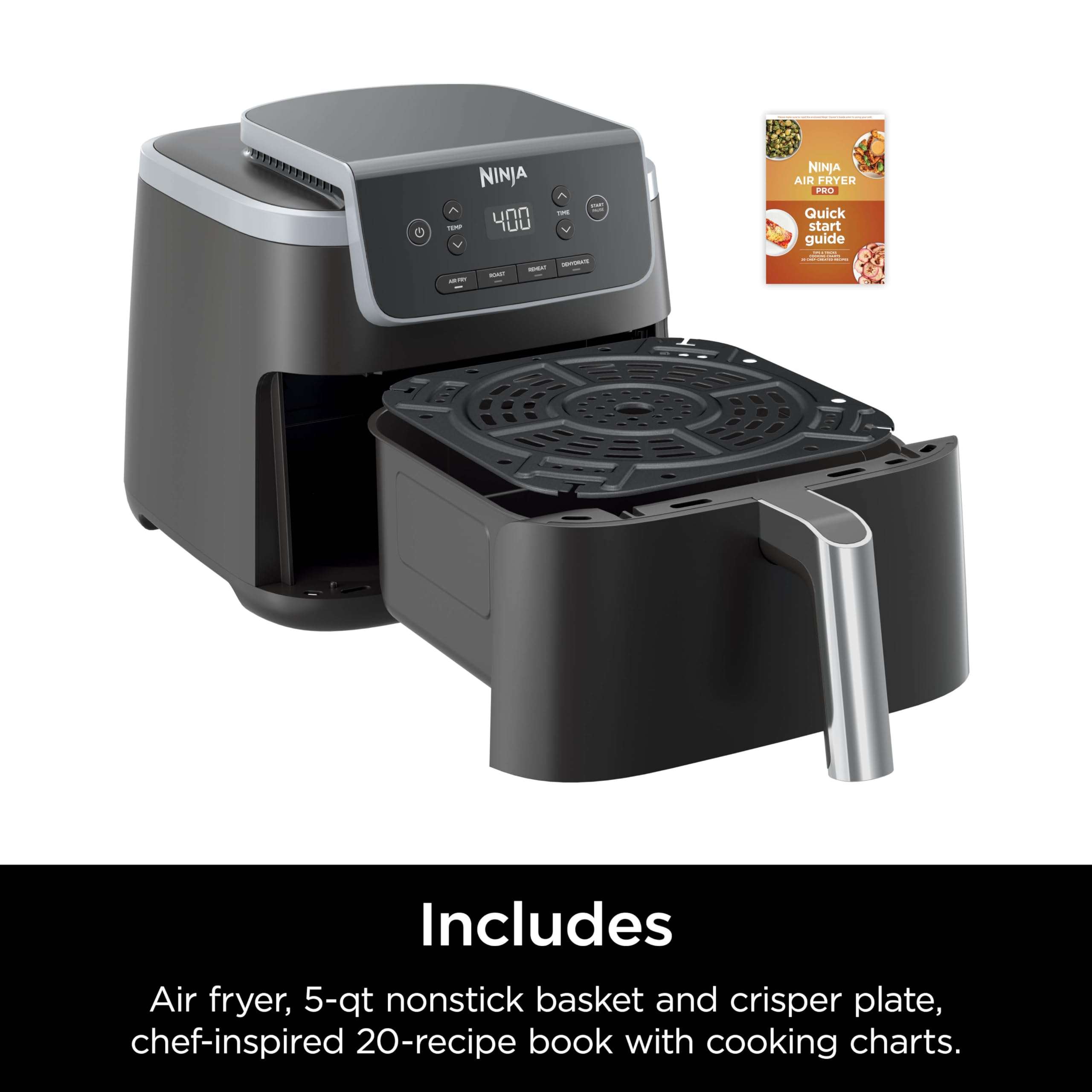 Ninja | Air Fryer | 4-in-1 Pro Air Fry, Roast, Reheat, Dehydrate | 5QT Capacity fits up to 4lbs of French Fries | 400F Max Temp | Nonstick Basket & Crisper Plate | 120V | Grey | AF141 - Image 9