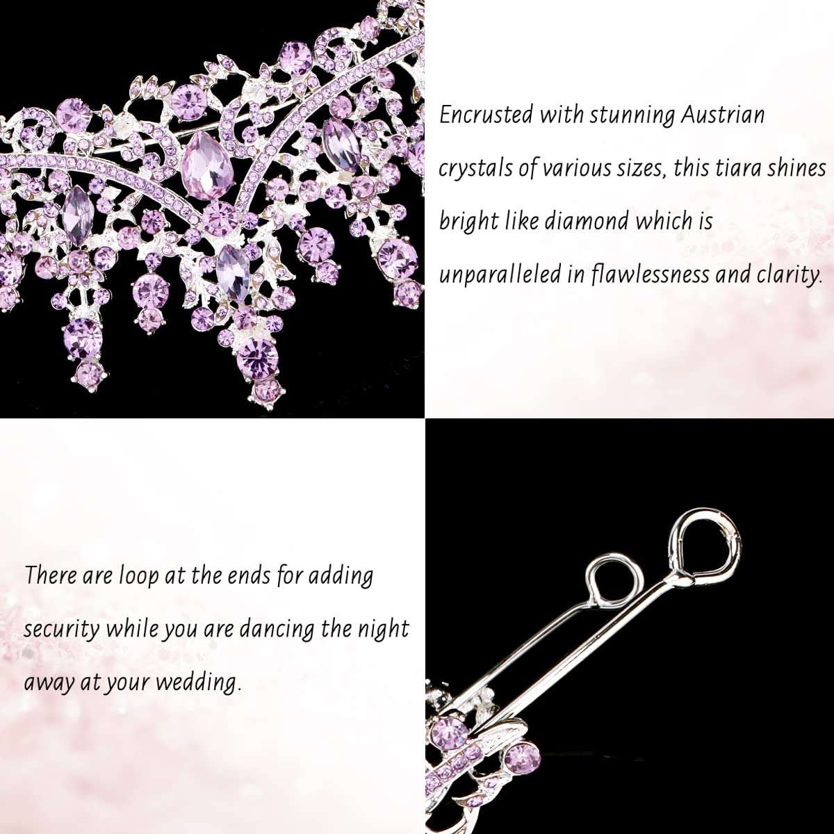TOBATOBA Tiaras for Women, Purple Crystal Tiara Crowns for Women, Wedding Tiara for Bride Queen Crown, Royal Princess Quinceanera Headpieces for Birthday Prom Pageant Halloween Cosplay Accessories - Image 7
