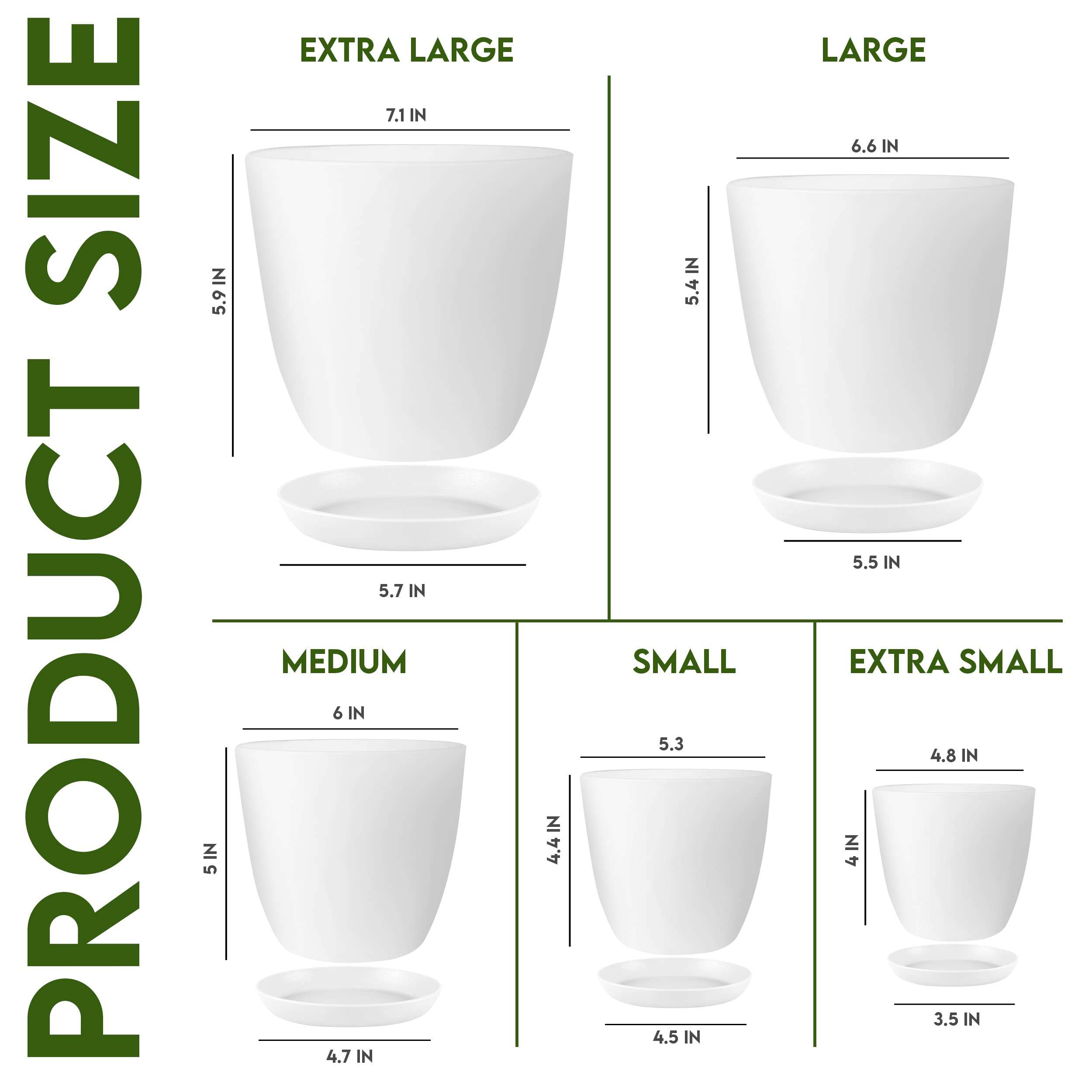 Utopia Home - Plant Pots Indoor with Drainage - 7/6.6/6/5.3/4.8 Inches Garden Flower Pots for Indoor Planter - 5 Pack White Plastic Planters - Ideal for Stocking Stuffers or Room, Office Home Decor - Image 3