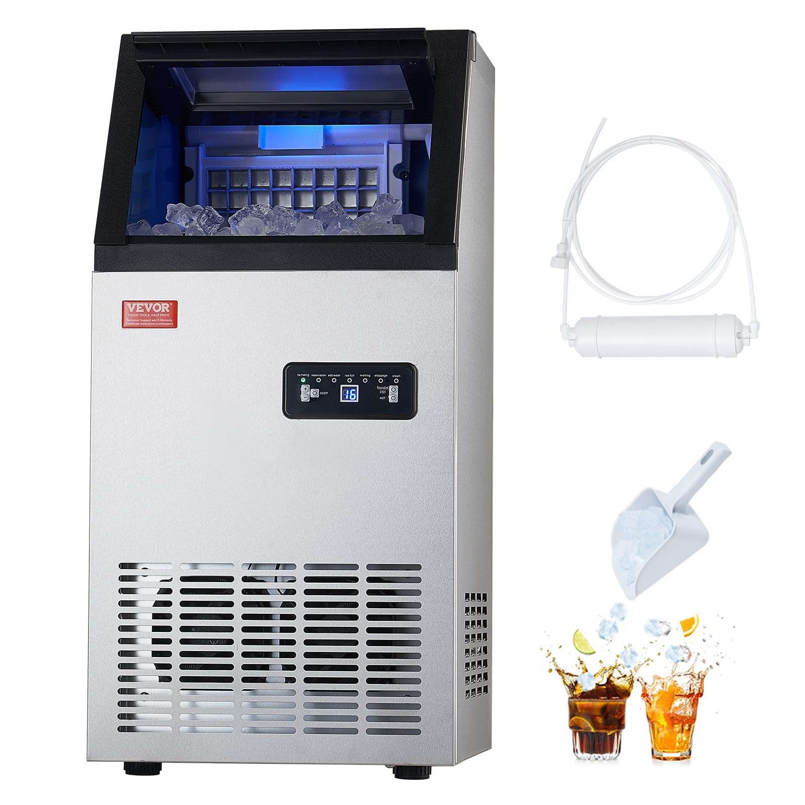 VEVOR Commercial Ice Maker, 100lbs/24H Ice Maker Machine with 28lbs Storage Capacity, 40 Ice Cubes in 15 Minutes, Freestanding Ice Maker for Bar Home Office Restaurant, LED Display, Self-Cleaning - Image 9