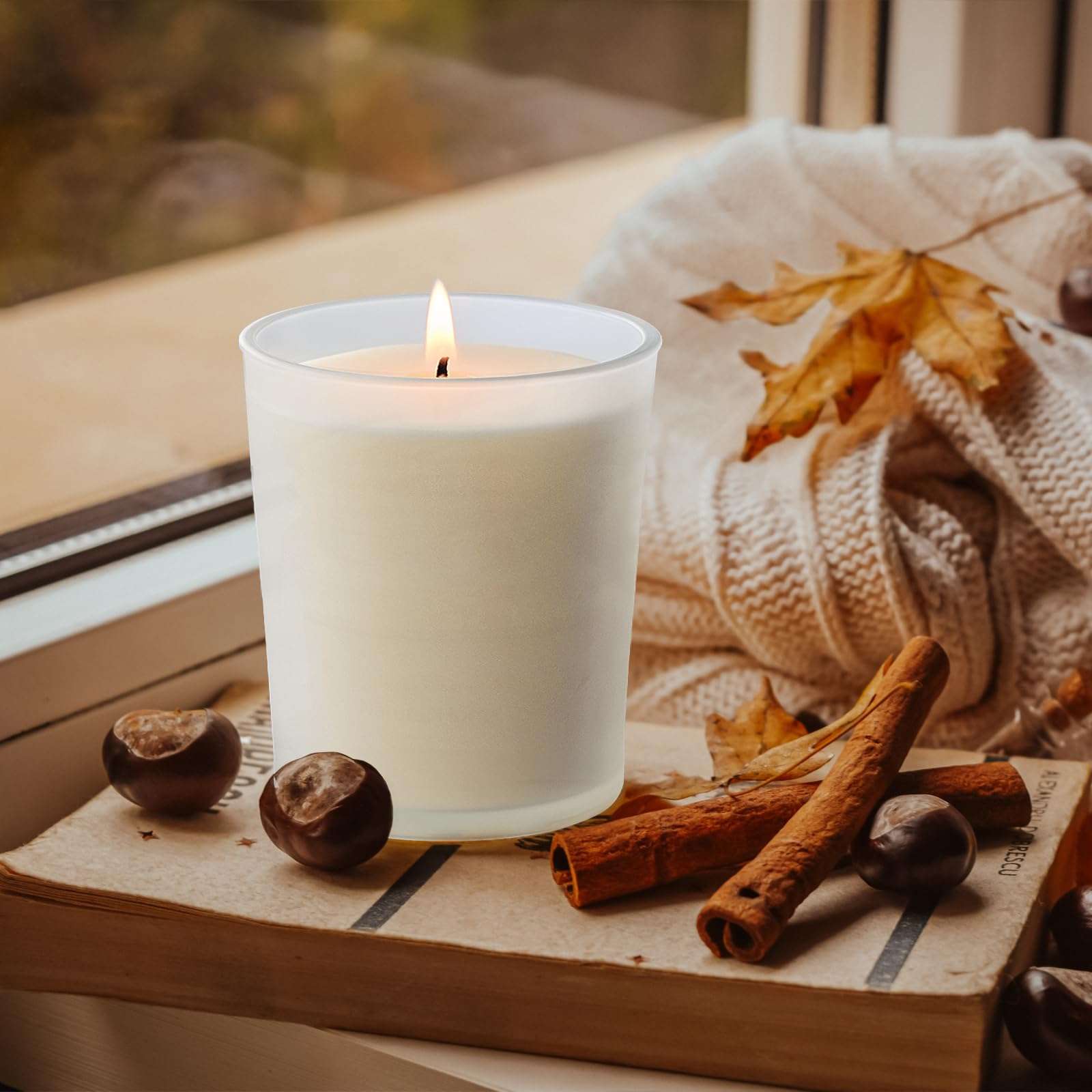 SHOWIN Thick Candle Jars for Making Candles 16 Pcs, 7 OZ Empty Jars with Wood Lids for Candle Making, Sample Container, Frosted White - Image 3