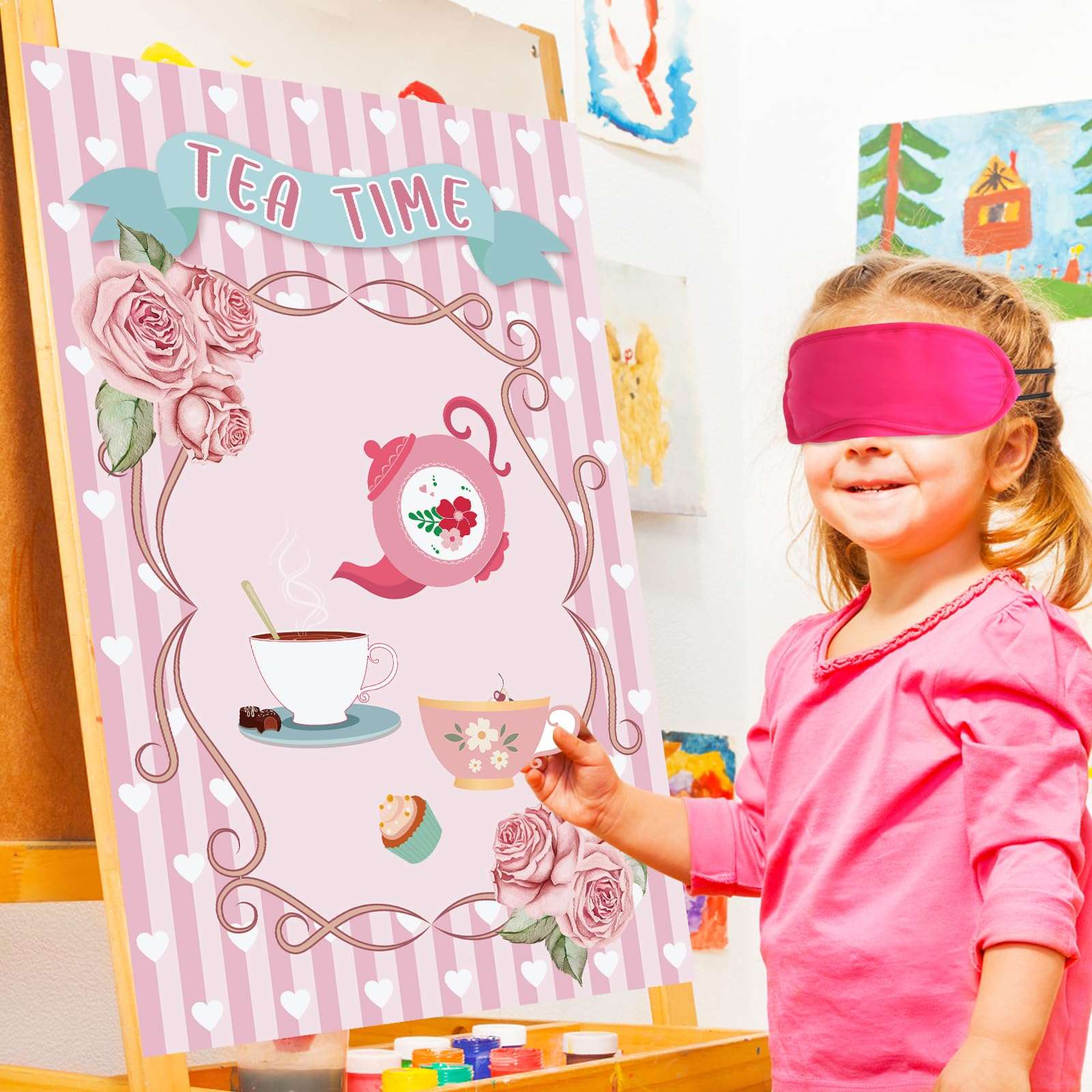 Hxezoc Tea Party Games: Pin The Tea Cup With 24 Pcs Stickers, Large Games Poster for Girls' Birthday Party - Image 5