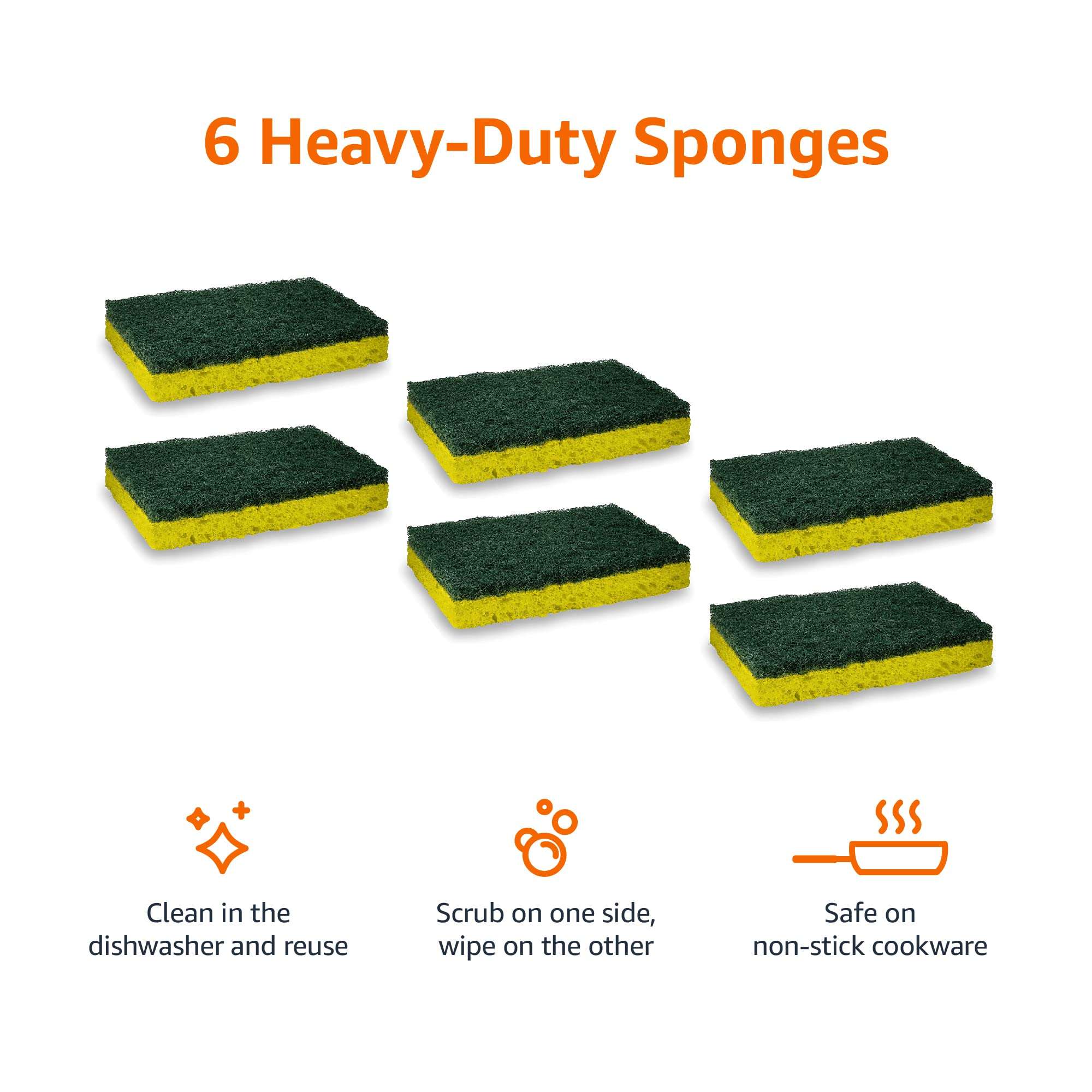 Amazon Basics Cleaning Sponges, Multipurpose, Heavy Duty Scrub Sponges, Yellow/Green, 6-Pack - Image 4