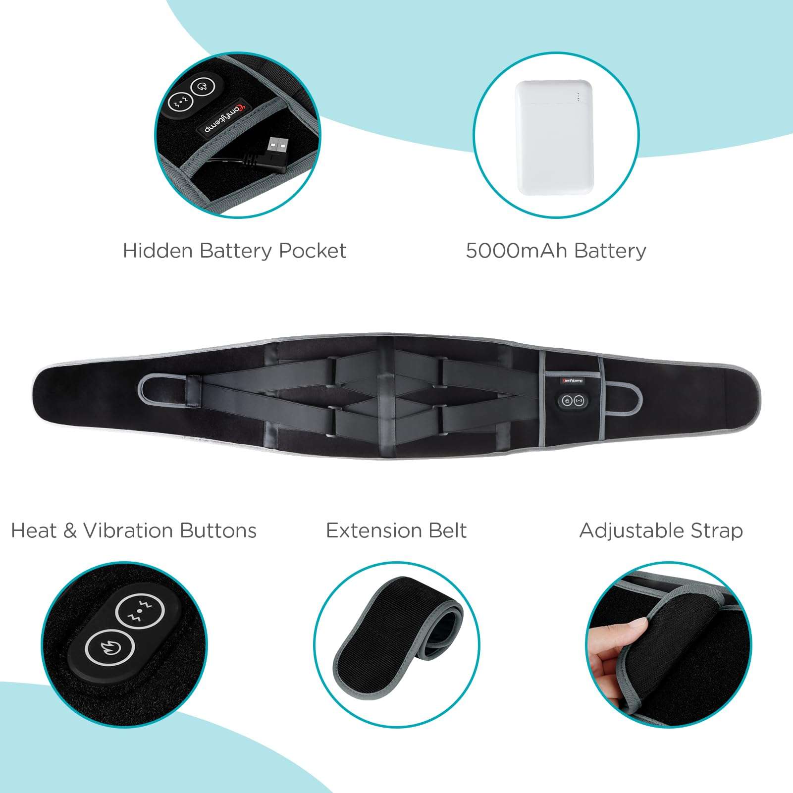 Comfytemp Cordless Heating Pad with Massager for Back Pain Relief, Portable Lower Back Massager FSA Eligible Wearable Rechargeable, Birthday Gifts for Grandma Grandpa Dad Mom Men Women 3 Heat Auto-Off - Image 7