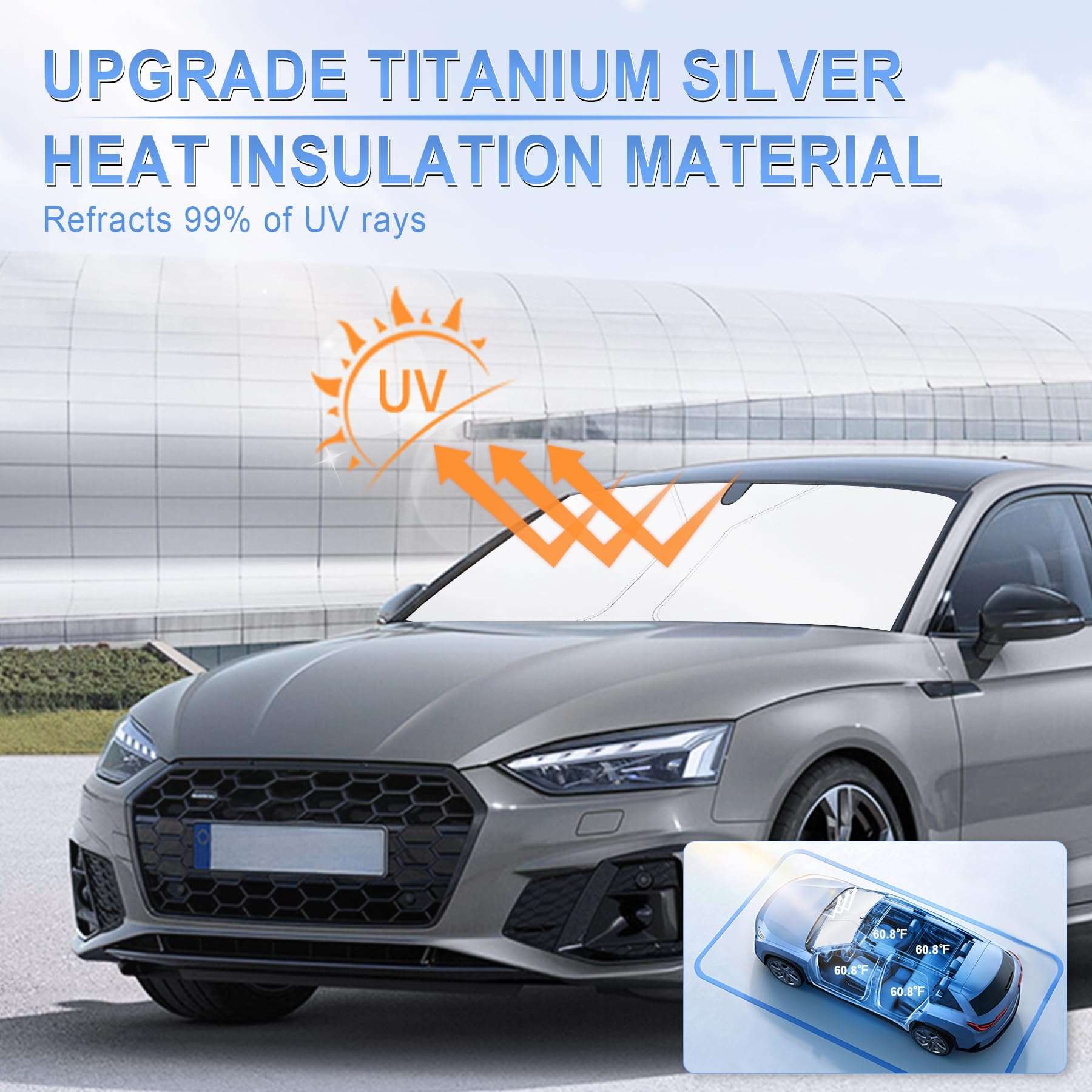 SINGARO 300T Universal Car Windshield Sun Shade, Foldable Reflective for Windshield & Window Shades with Overlapping Design, Car Interior Accessories (55" L x 26.7" W) - Image 5