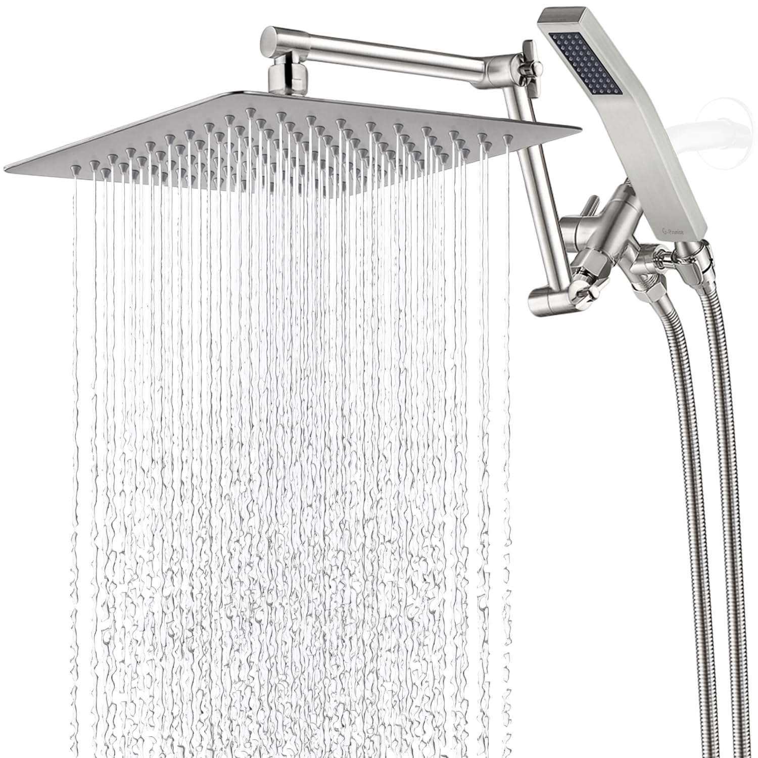 G-Promise All Metal 10 Inches Rainfall Shower Head with Handheld Spray Combo, 3 Settings Diverter, Adjustable Extension Arm with Lock Joints, 71 Inches Stainless Steel Hose (Brushed Nickel) - Image 1