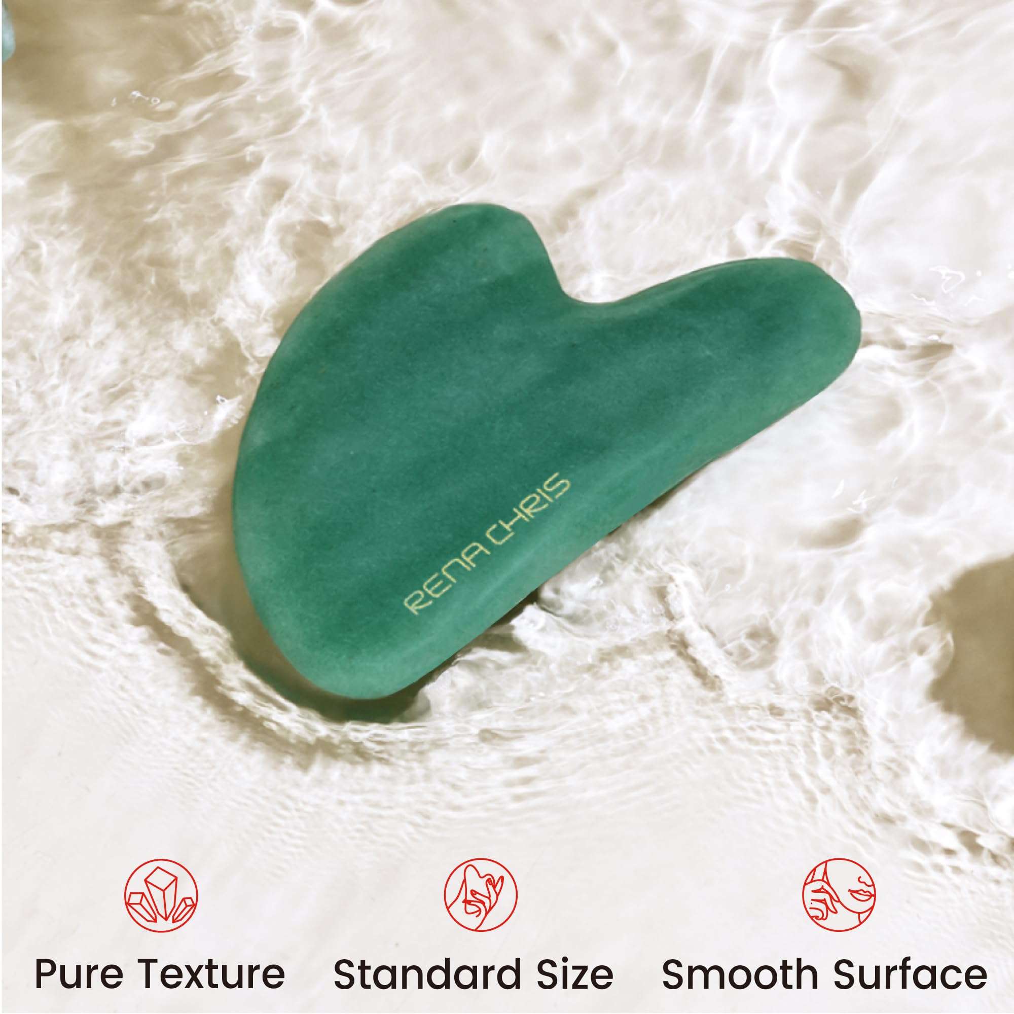 Rena Chris Gua Sha Facial Tools: Natural Jade Stone Guasha Tool for Face Acupuncture Therapy, Facial Massager for Jawline Sculpting and Puffiness Reducing (Green) - Image 8