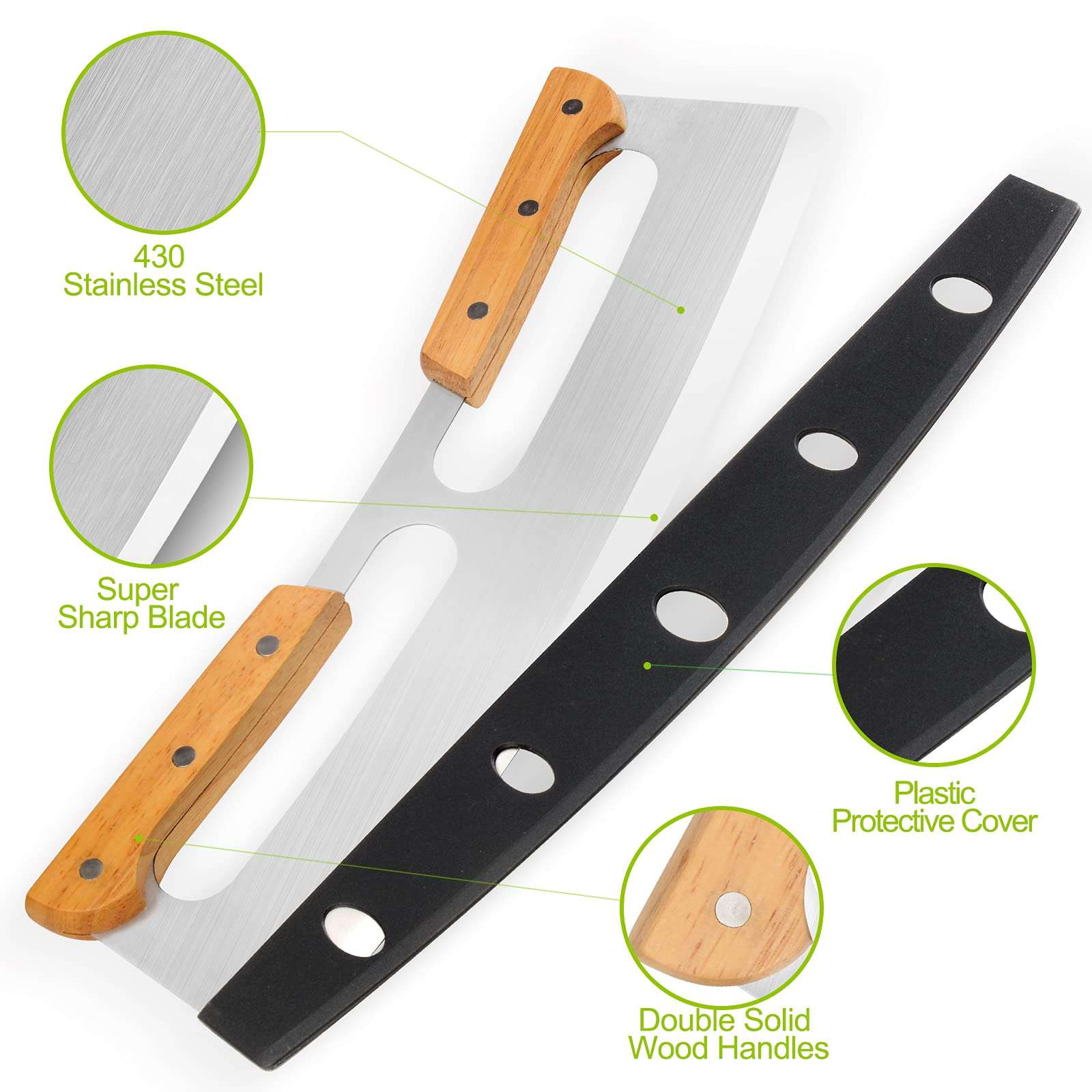 Pizza Cutter Rocker with Wooden Handles & Protective Cover by Zocy, 14" Sharp Stainless Steel Pizza Slicer Wheel, Big Pizza Knife Cutters for Kitchen Tool (14inch) - Image 4