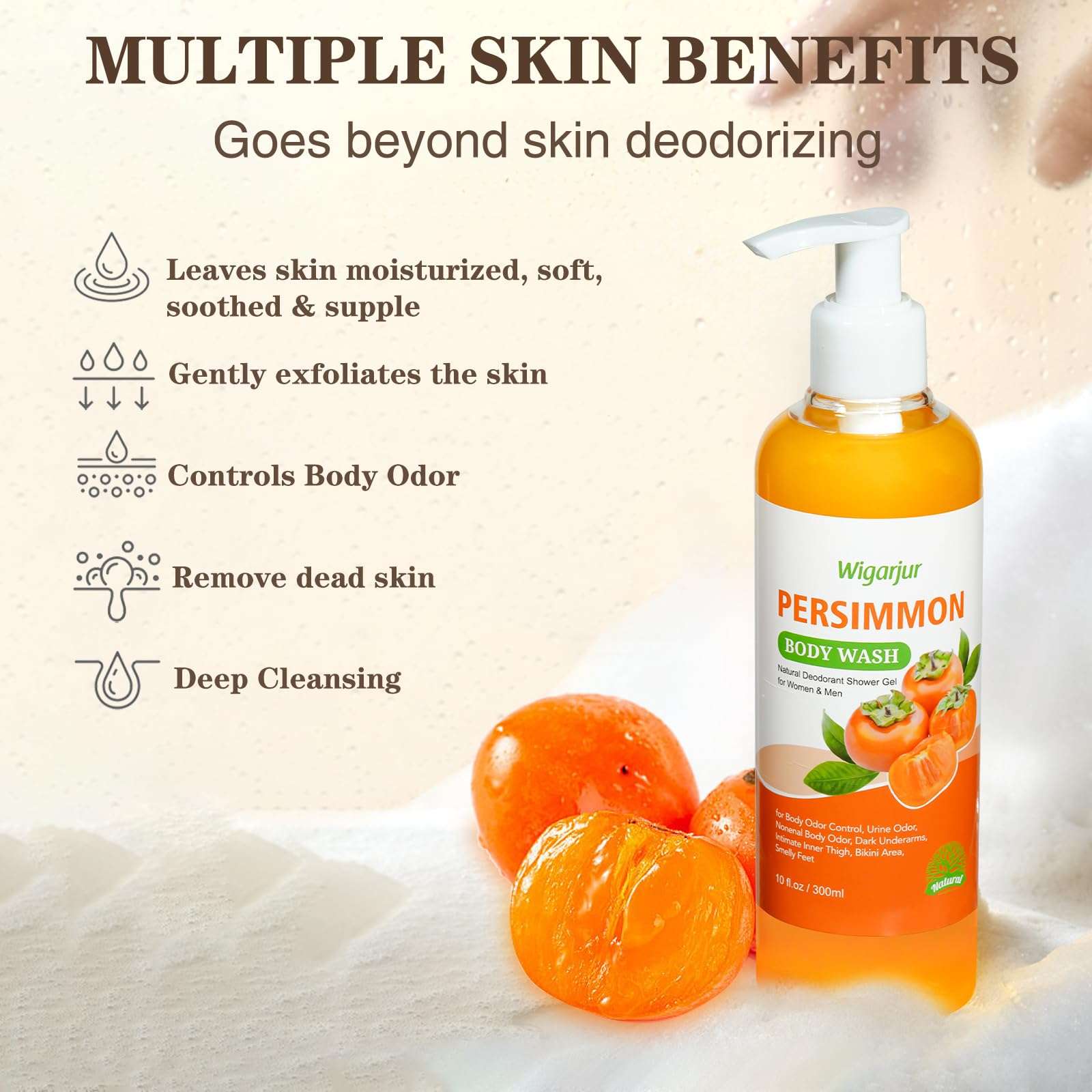 Persimmon Body Wash for Old People Smell, Natural Deodorant Bar Soap for Strong Odor Smelly Feet Remove, Cleansing Body Deodorizing with Persimmon & Green Tea Extracts - Image 3