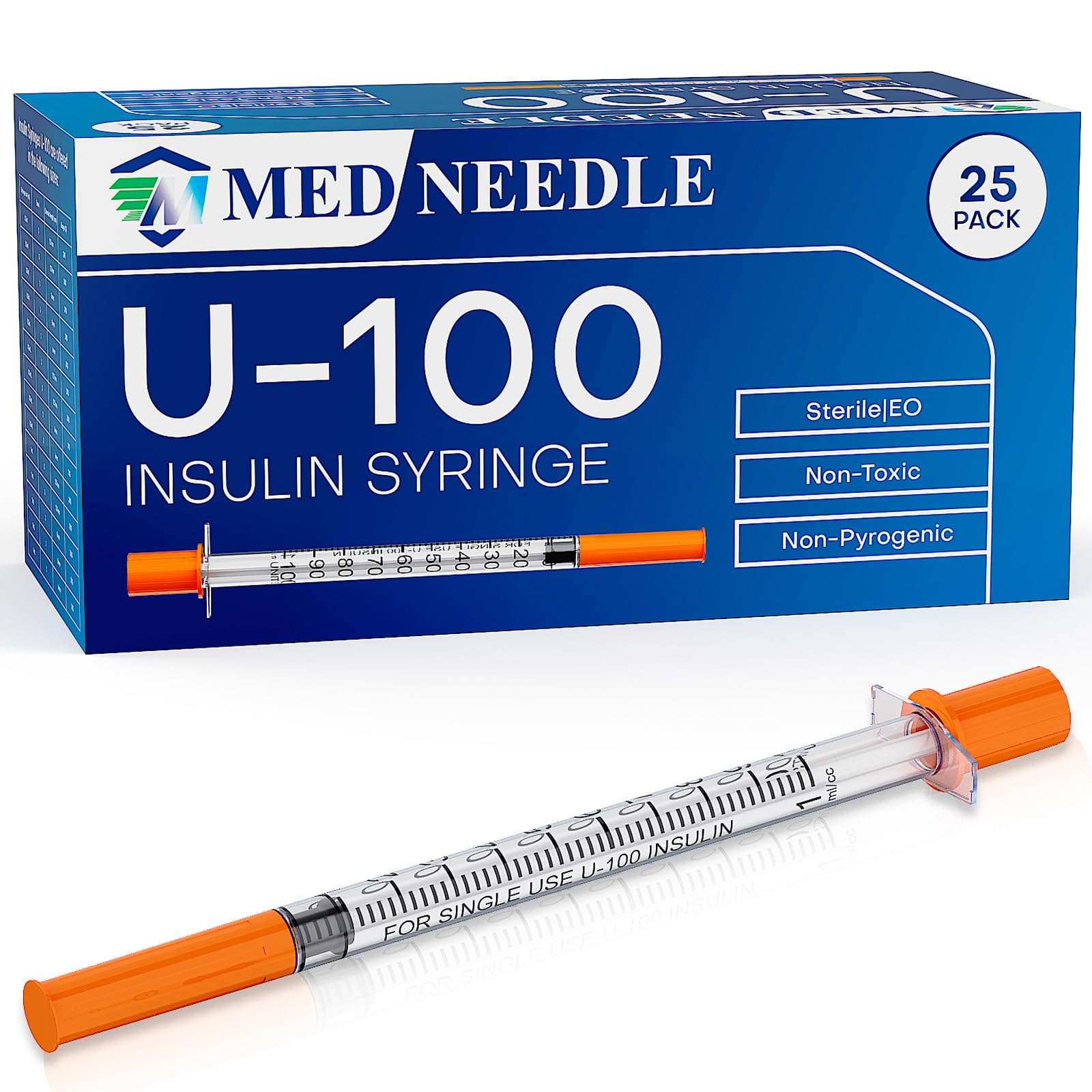 Insulin Syringe U-100 | 1cc with 31G 5/16" (8mm) Needle, Pack of 100 - Image 1