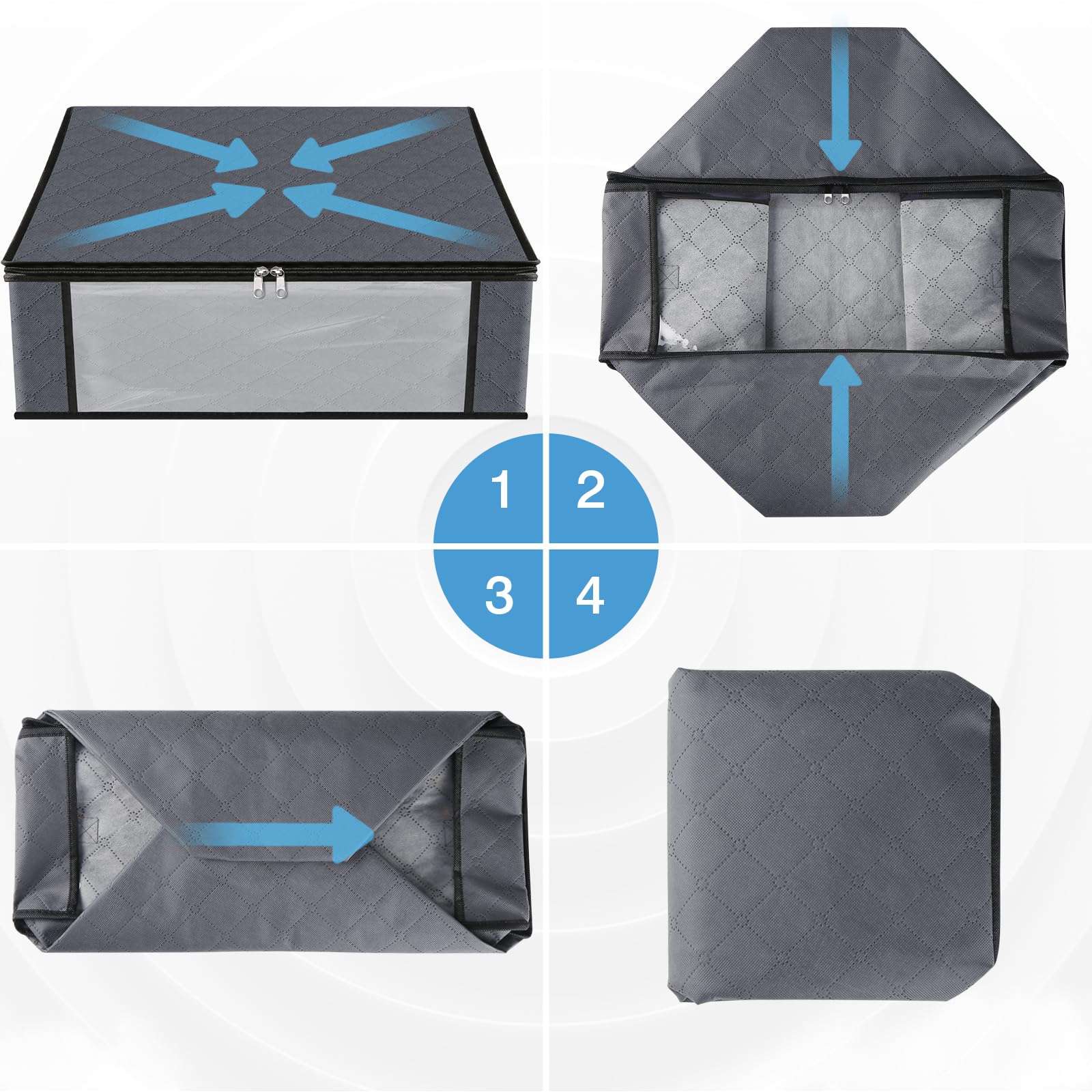 HomeHacks Storage 3-Pack Clothes Organizer Storage Bags Foldable Storage Box with Large Clear Window Sturdy Handles for Closet, Dorm, Pillows, Bedding, Clothes, Blankets, 35L, Gray - Image 7