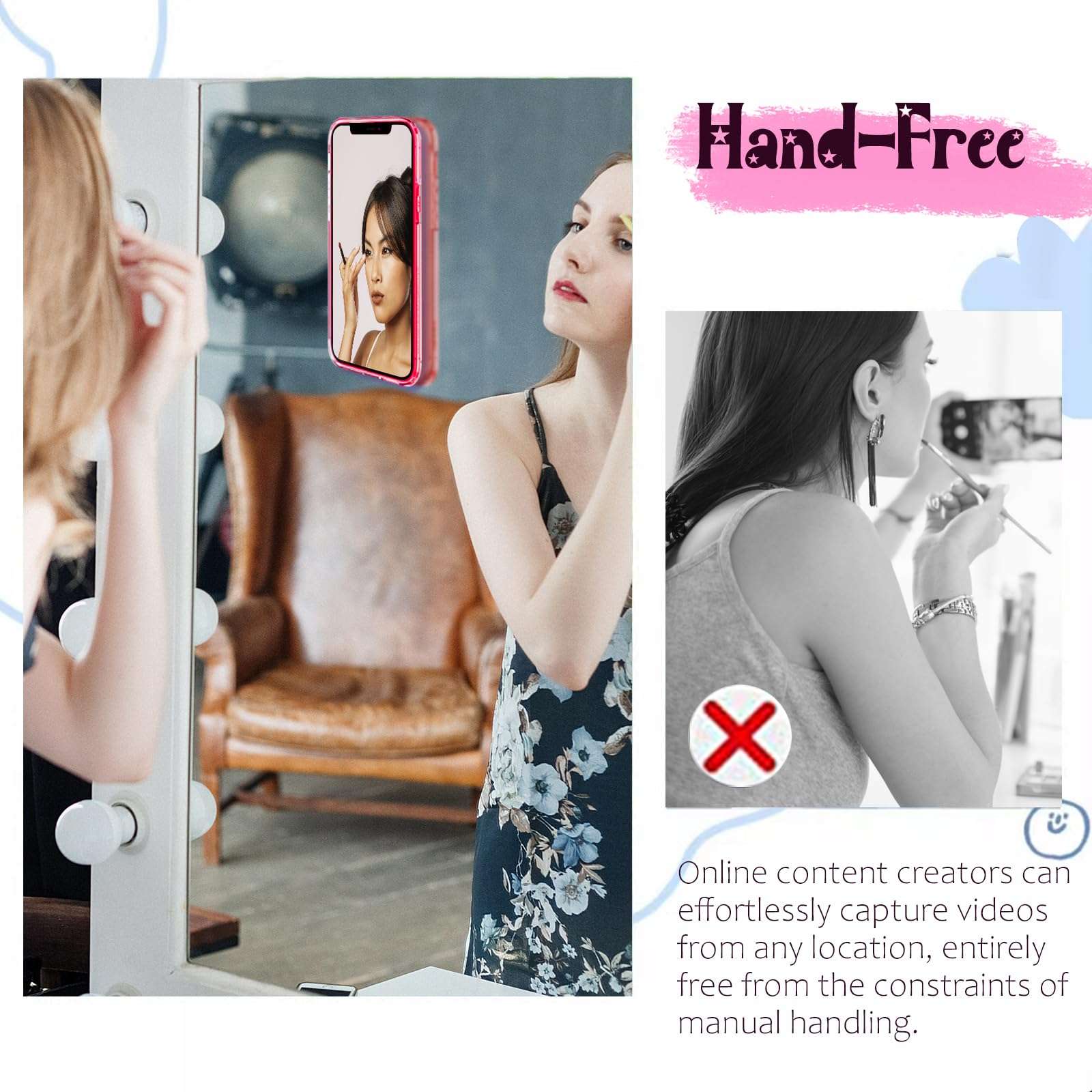 LvShuLiangPin Anteel Silicone Suction Phone Case Mount, Silicon Adhesive Phone Accessory for Smartphones, Hands-Free Mirror Shower Phone Holder for Selfies, Tiktok Videos (Rose) - Image 5